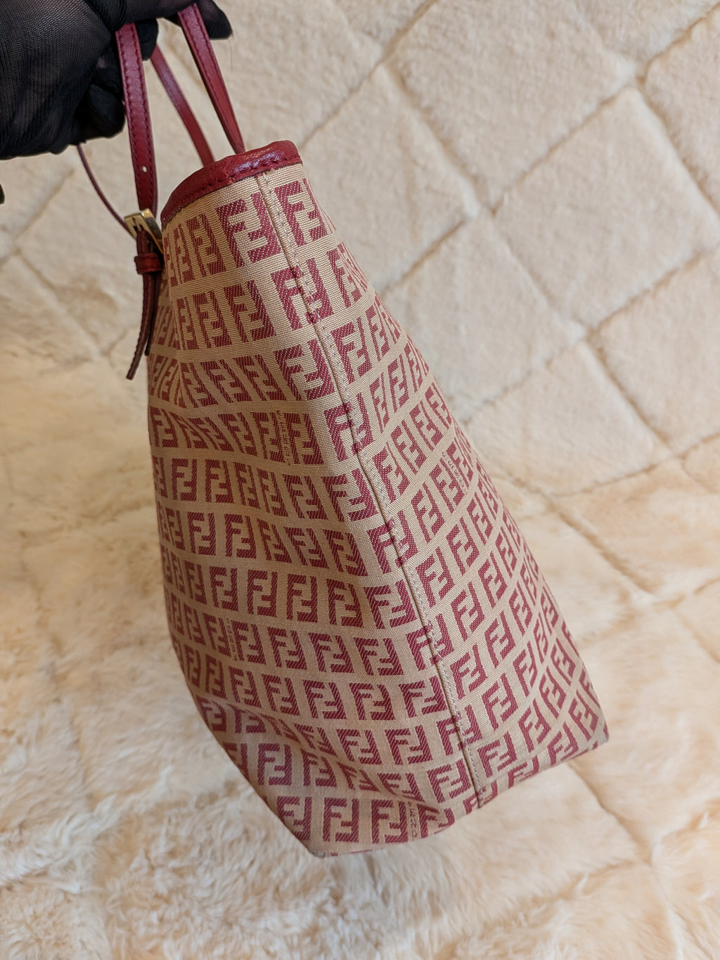 Fendi Tote FF Logo Pink/Red Canvas