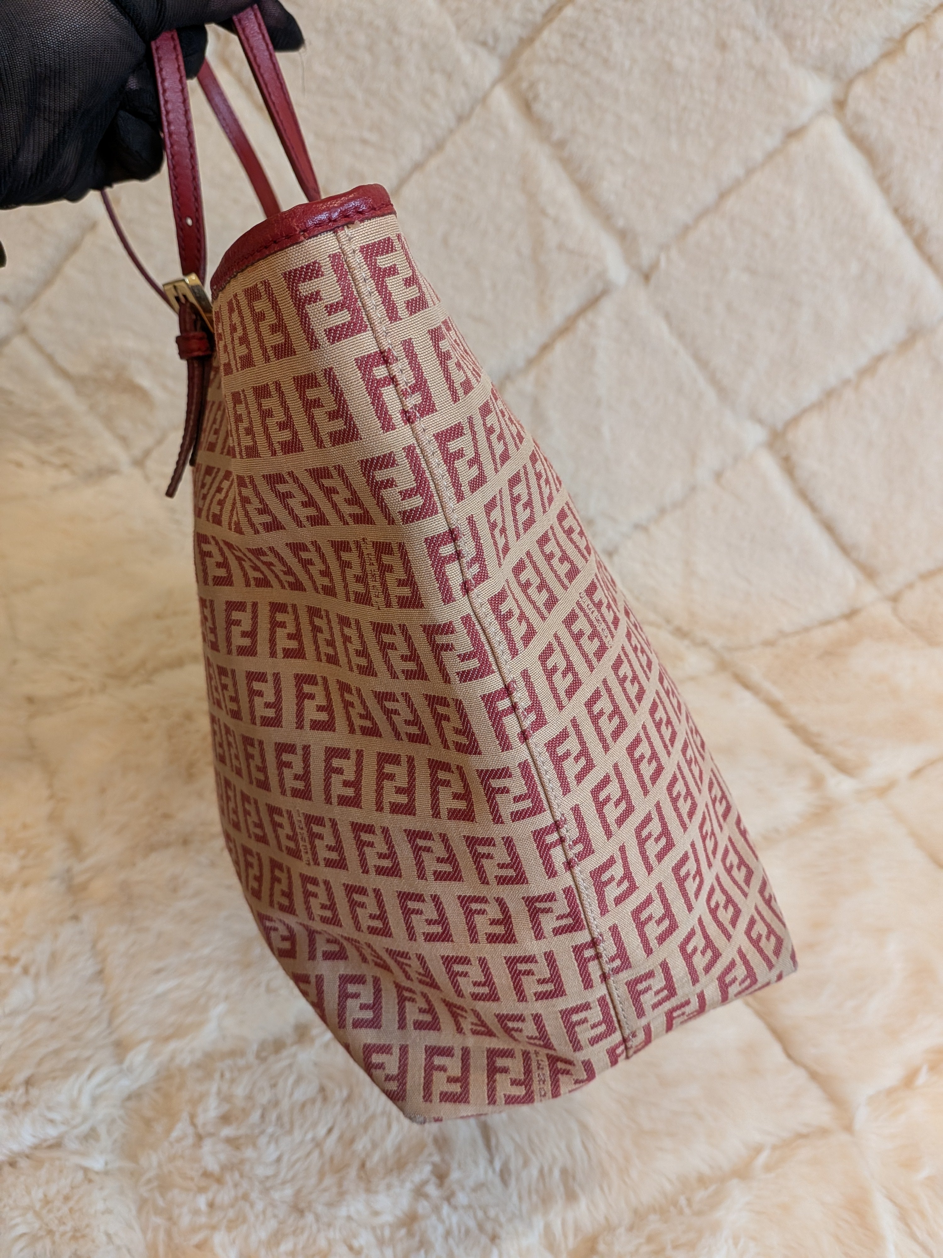 Fendi Tote FF Logo Pink/Red Canvas