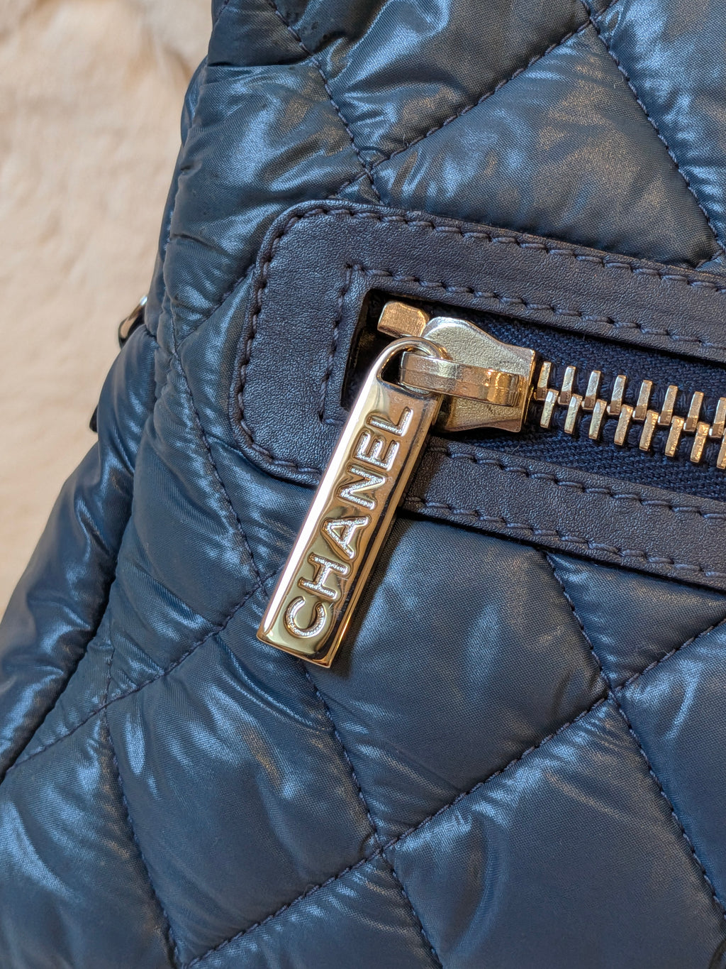Chanel Coco Cocoon Cosmetics Pouch Nylon Navy Blue