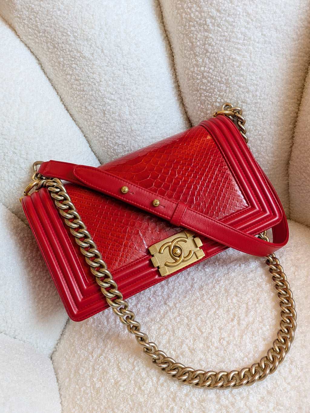 Chanel Leboy Python Leather Red GHW