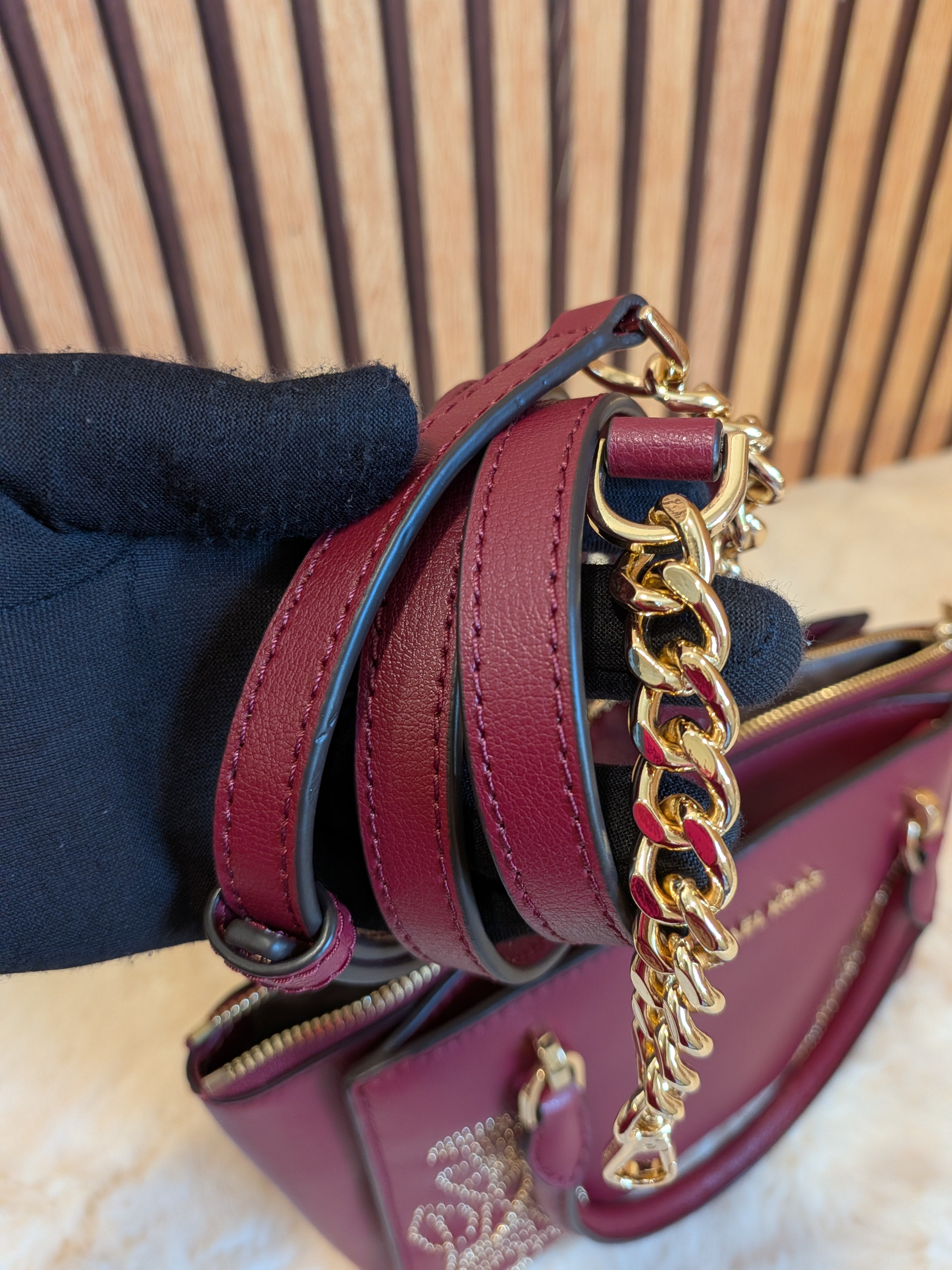 Michael Kors Studded Ellis Satchel Wine Red 2 Way Bag