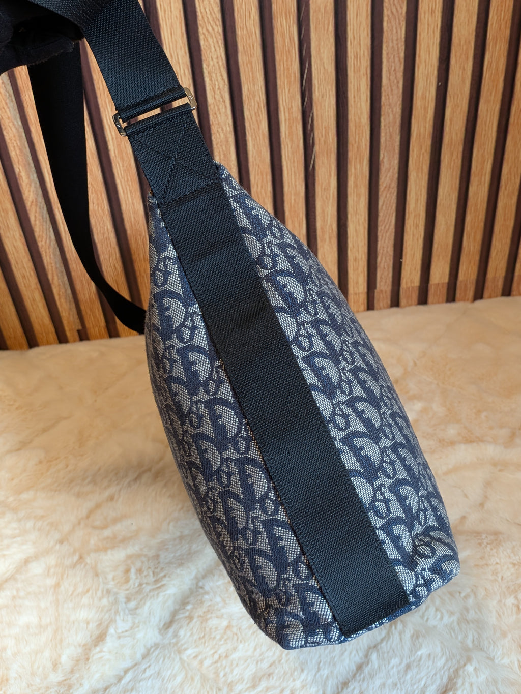 Christian Dior Trotter Messenger Bag Navy Blue Canvas