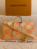 Louis Vuitton Keepall Bandouliere 50 Wooven Raphia Giant Damier/Orange Beige By: Virgil Abloh's iconic Spring/Summer 2021 Collection