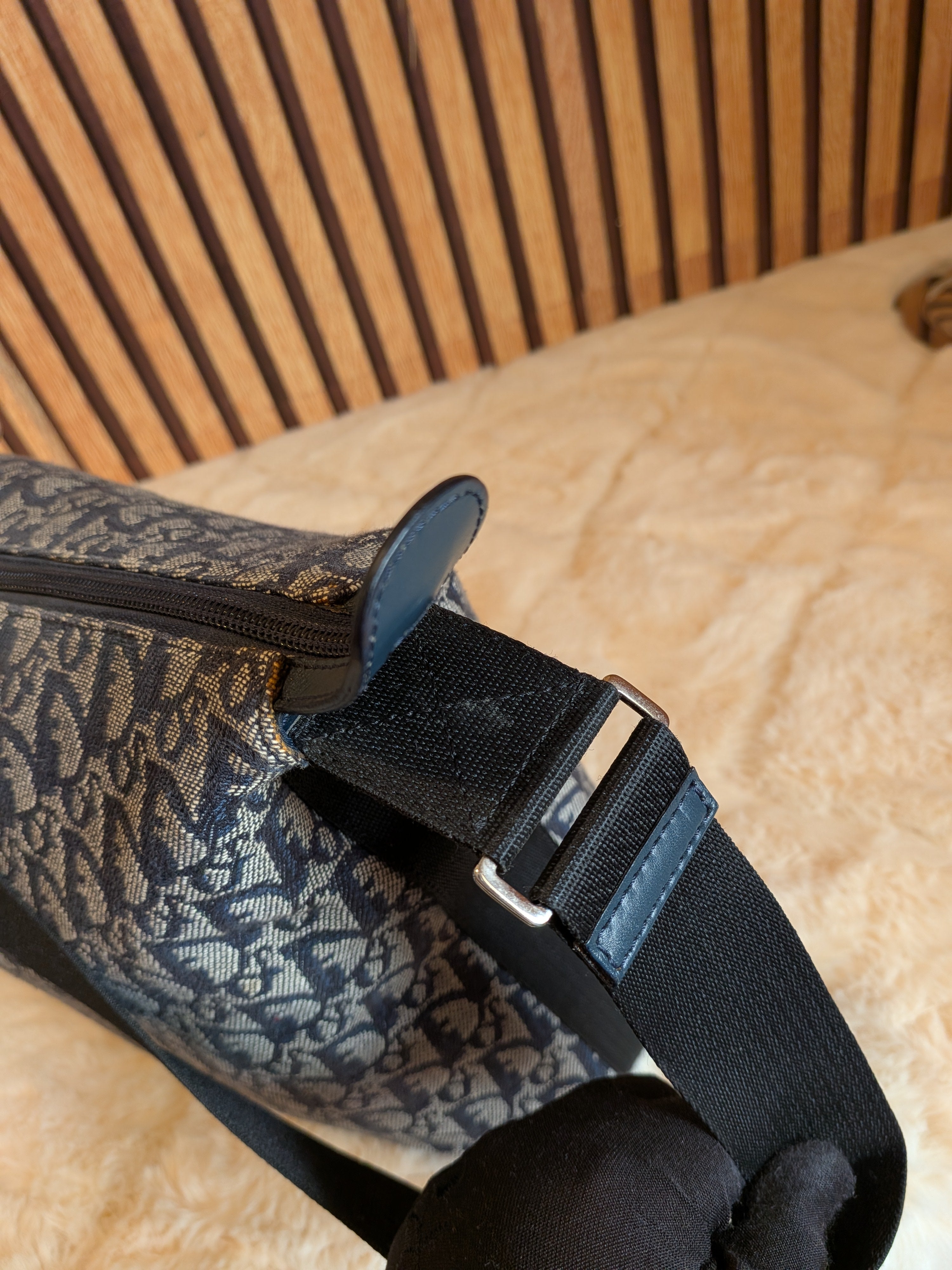 Christian Dior Trotter Messenger Bag Navy Blue Canvas