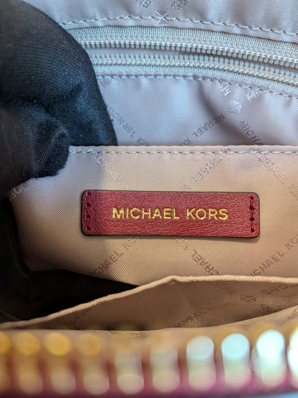 Michael Kors Studded Ellis Satchel Wine Red 2 Way Bag