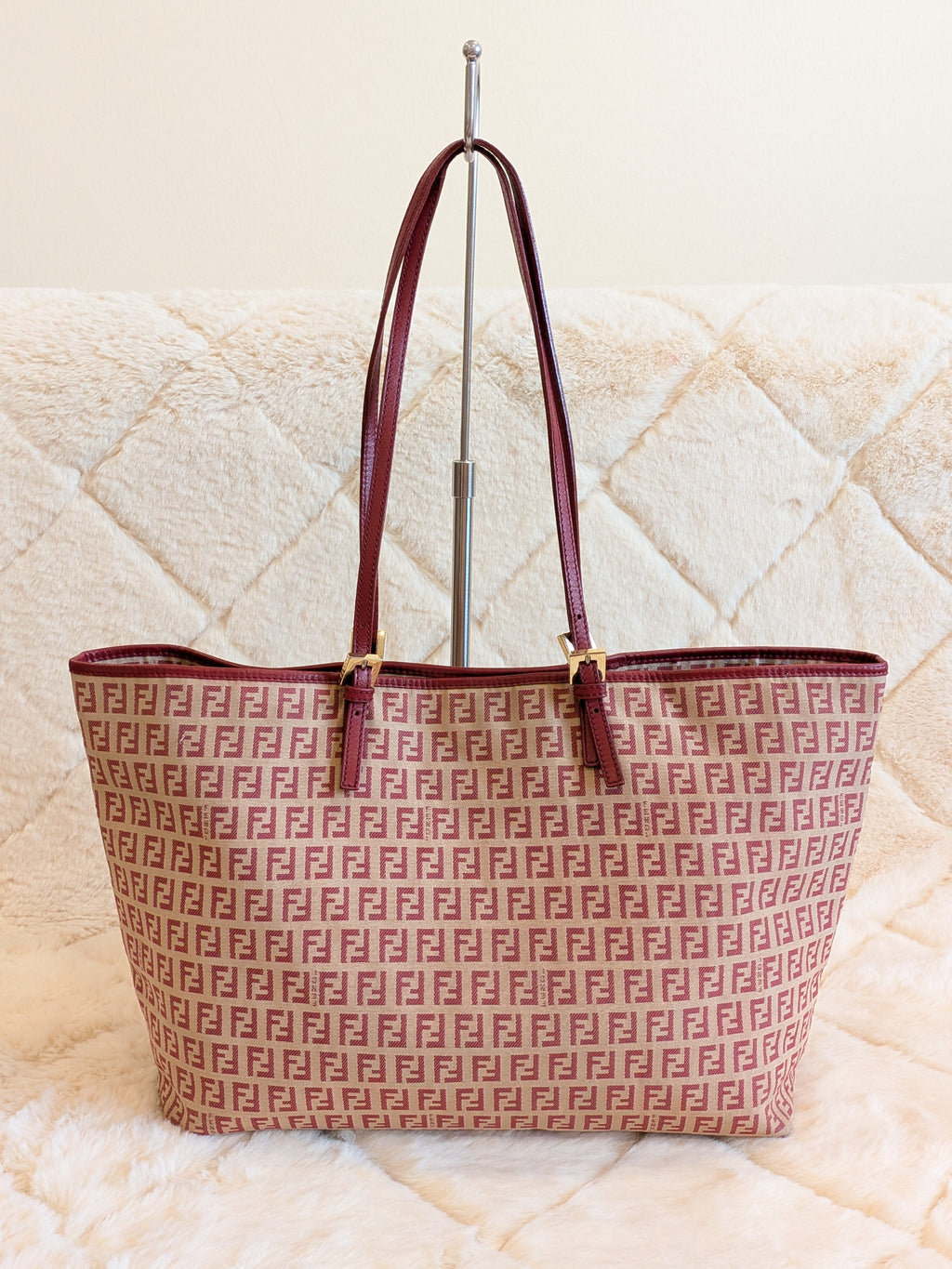 Fendi Tote FF Logo Pink/Red Canvas