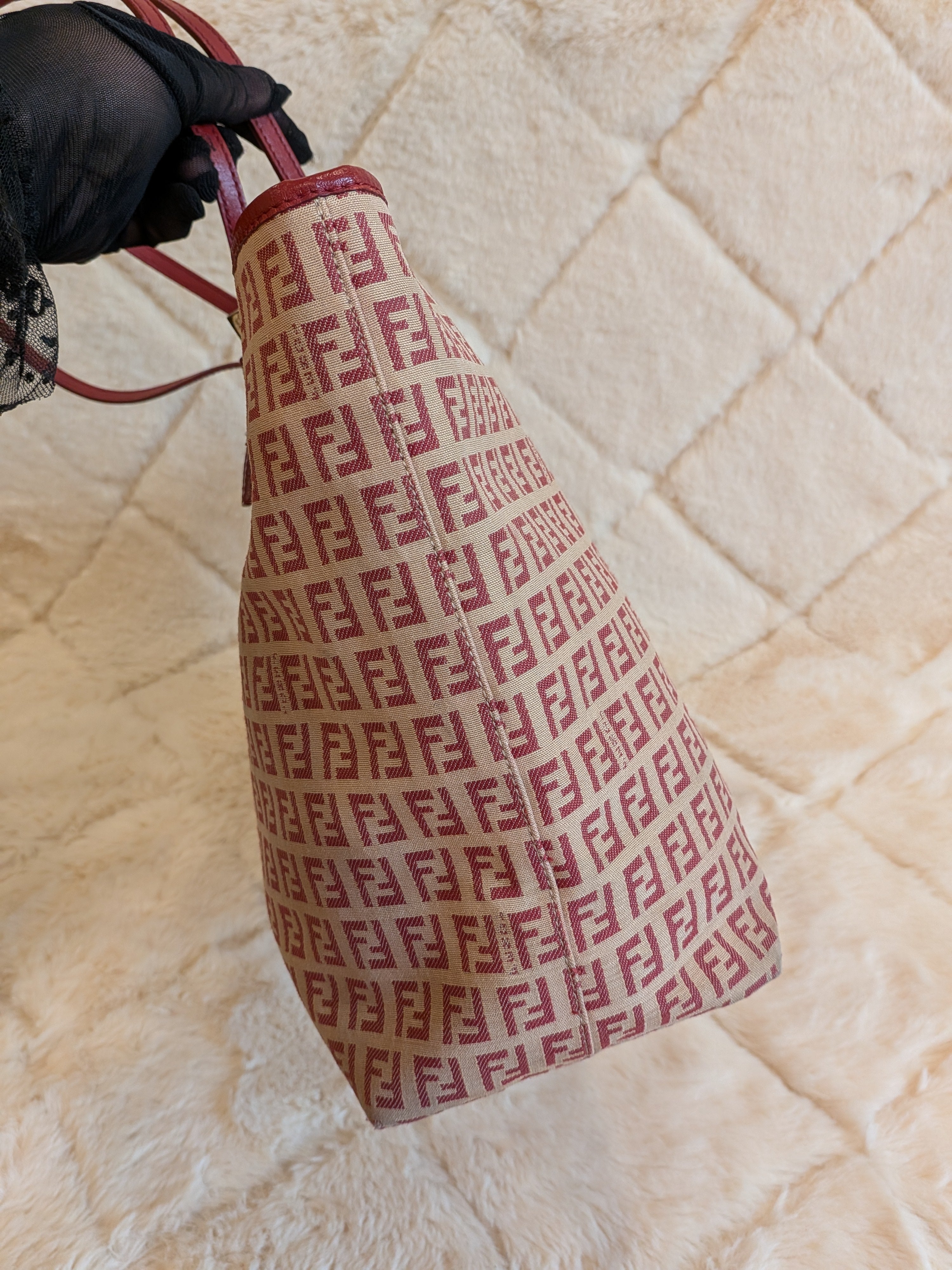 Fendi Tote FF Logo Pink/Red Canvas
