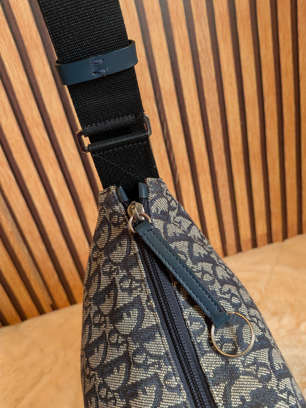 Christian Dior Trotter Messenger Bag Navy Blue Canvas