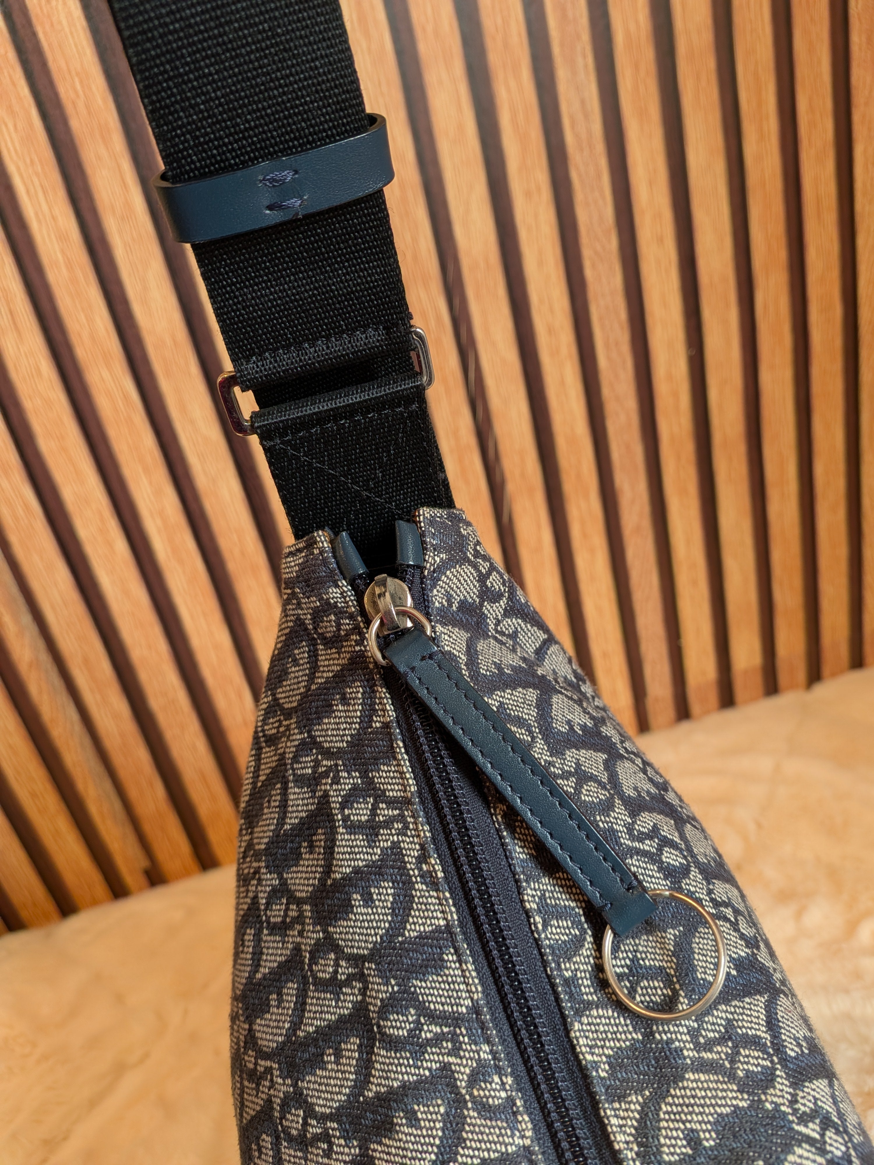 Christian Dior Trotter Messenger Bag Navy Blue Canvas