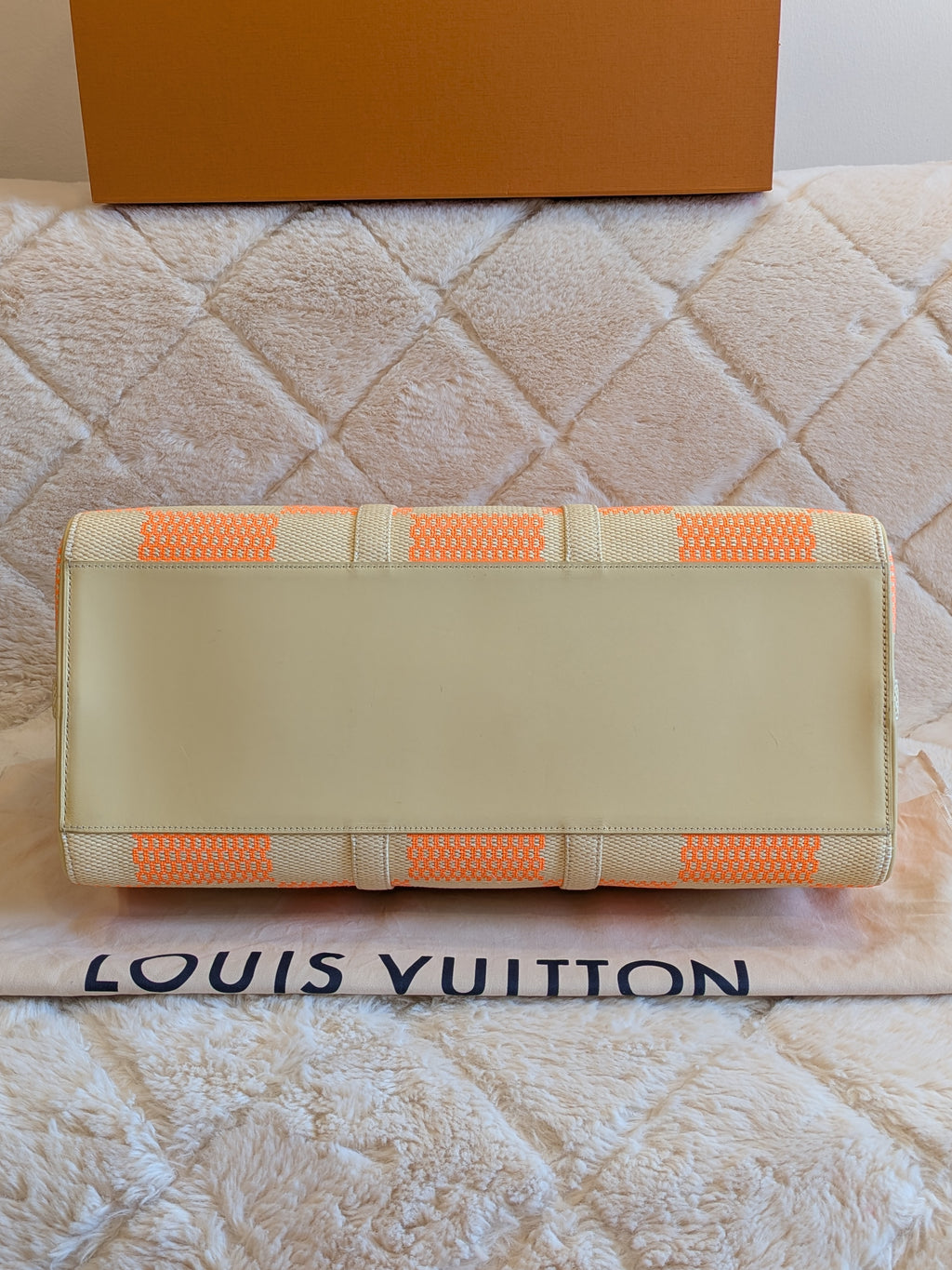 Louis Vuitton Keepall Bandouliere 50 Wooven Raphia Giant Damier/Orange Beige By: Virgil Abloh's iconic Spring/Summer 2021 Collection