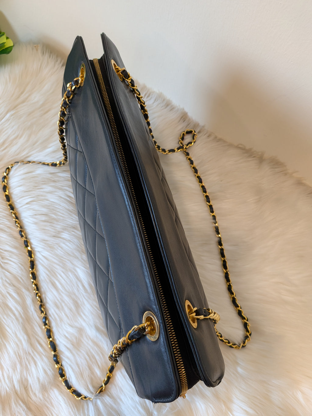Chanel Diamond Quilted Lambskin Black Large in 24k Plated Gold  Hardware (vintage)