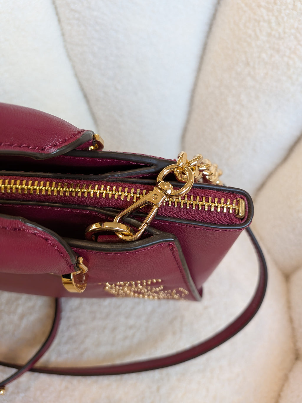 Michael Kors Studded Ellis Satchel Wine Red 2 Way Bag