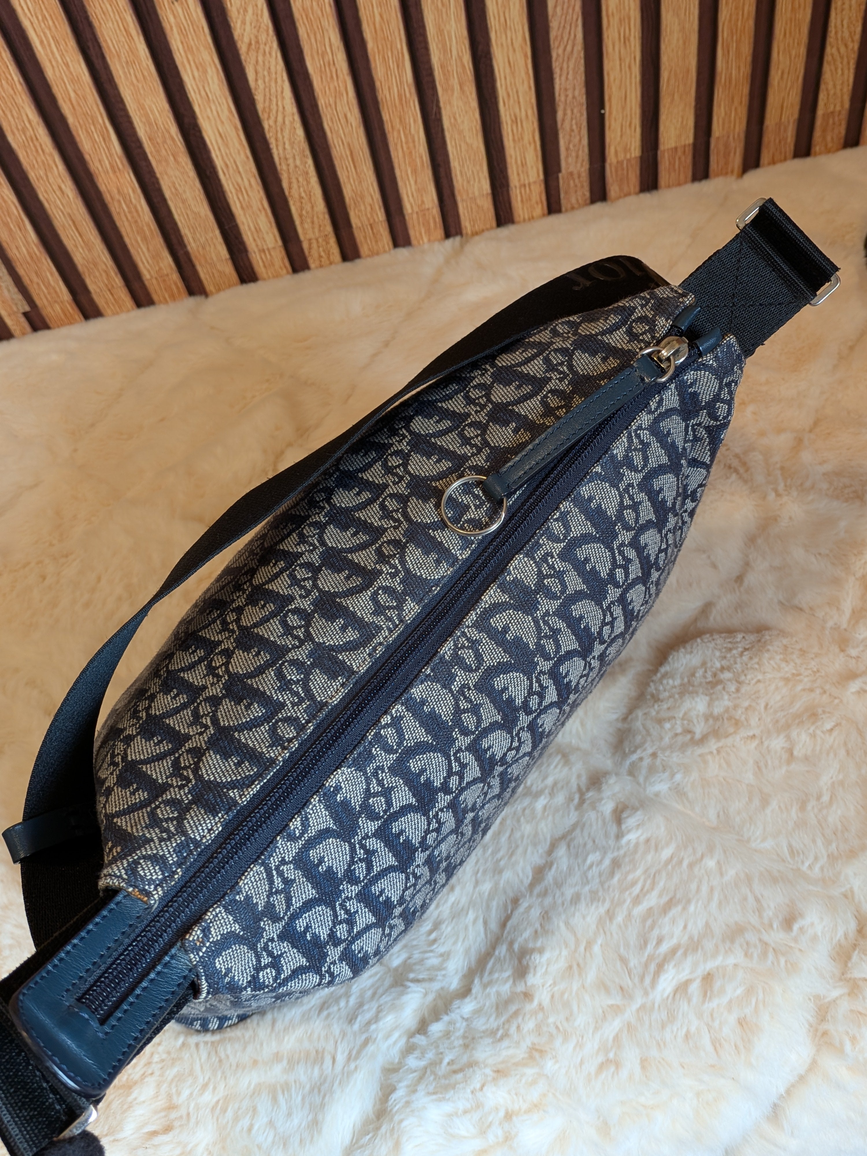 Christian Dior Trotter Messenger Bag Navy Blue Canvas