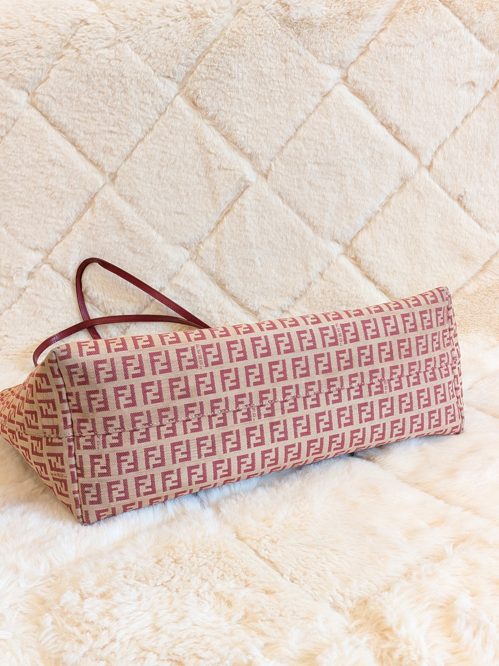Fendi Tote FF Logo Pink/Red Canvas