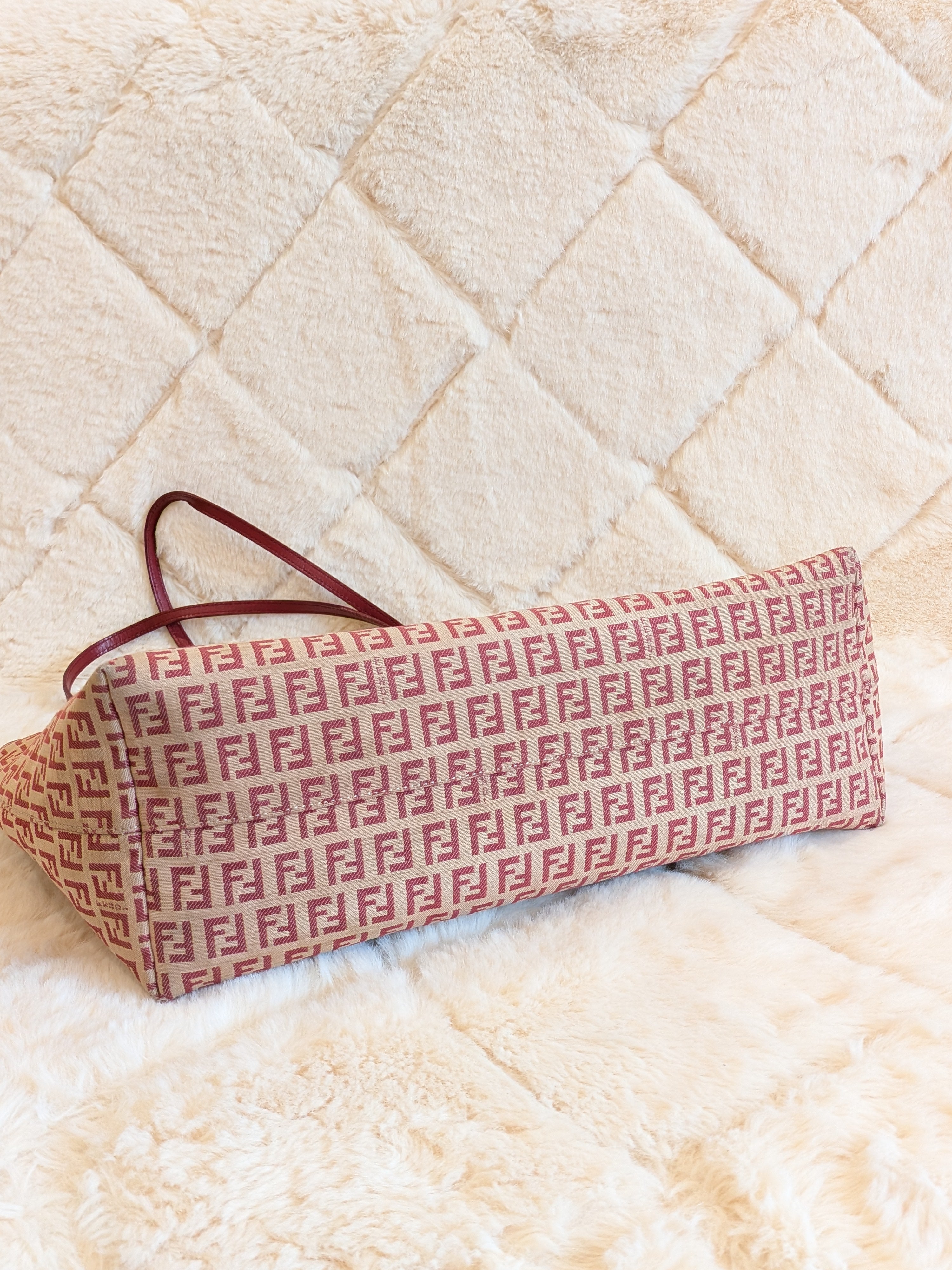 Fendi Tote FF Logo Pink/Red Canvas