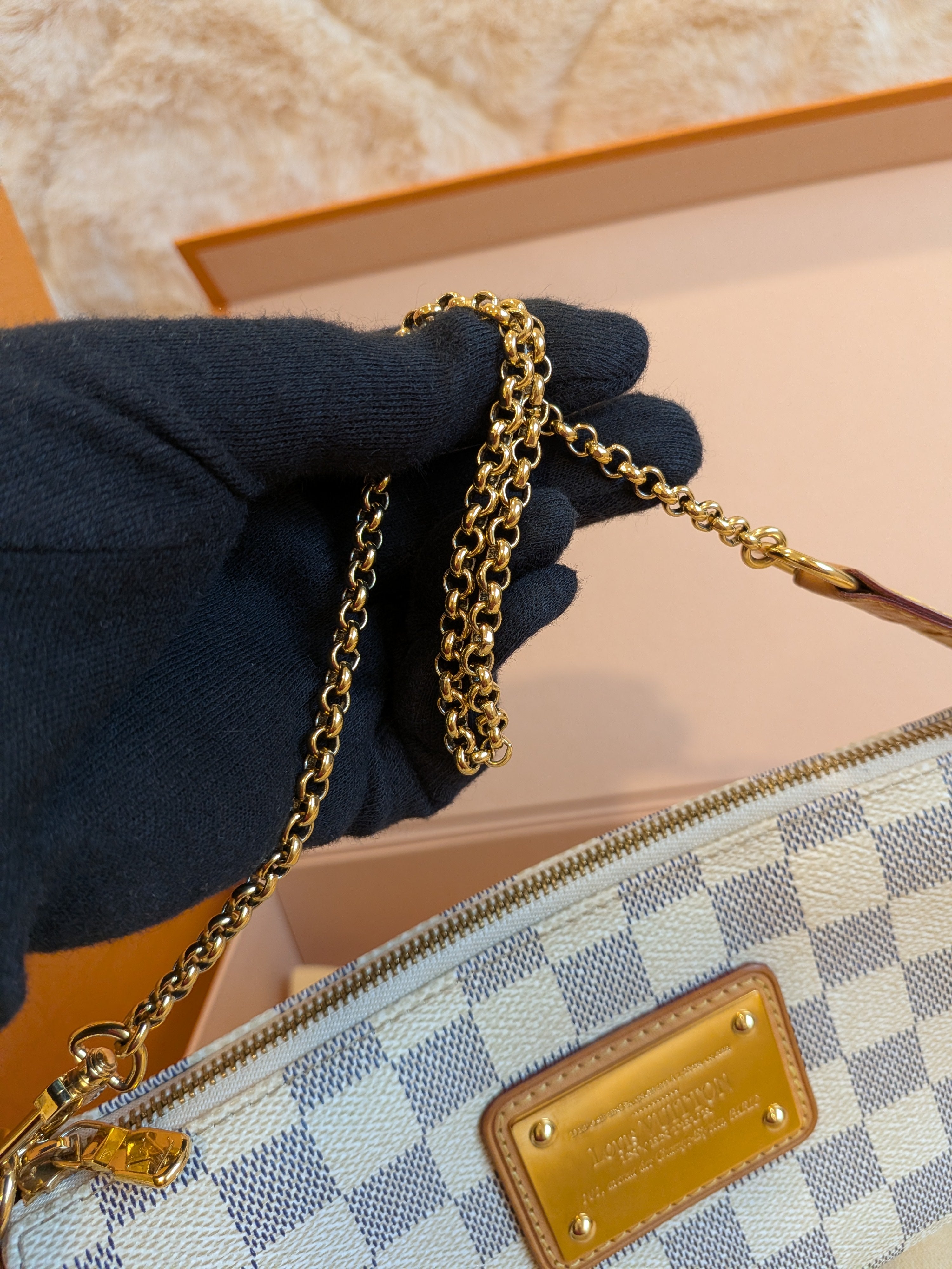 Louis Vuitton Eva Clutch Sling Bag Damier Azur