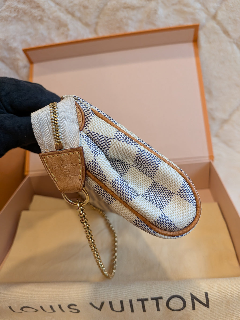 Louis Vuitton Eva Clutch Sling Bag Damier Azur
