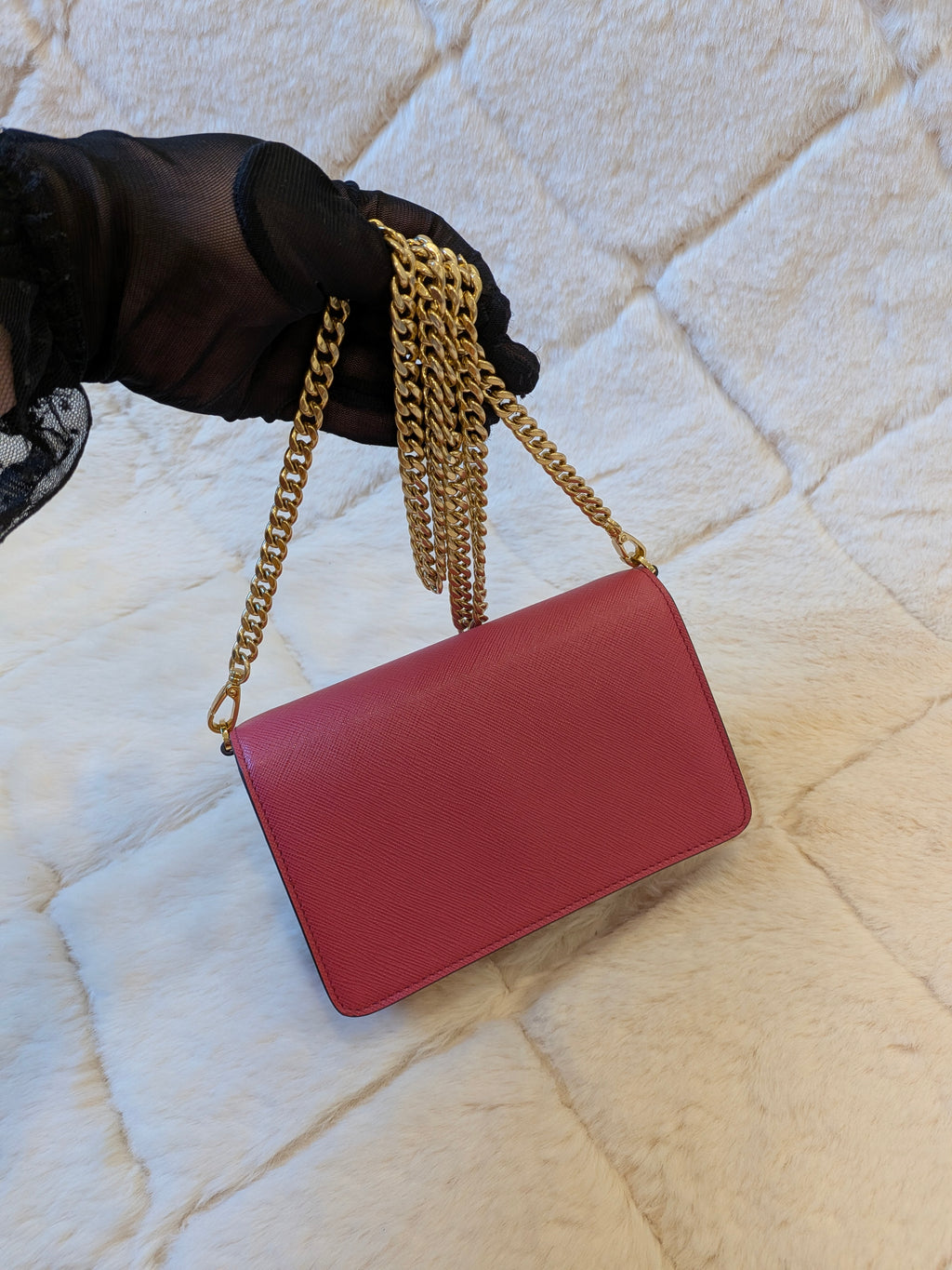 Prada WOC Saffiano Lux Flip Lock Peonia Pink