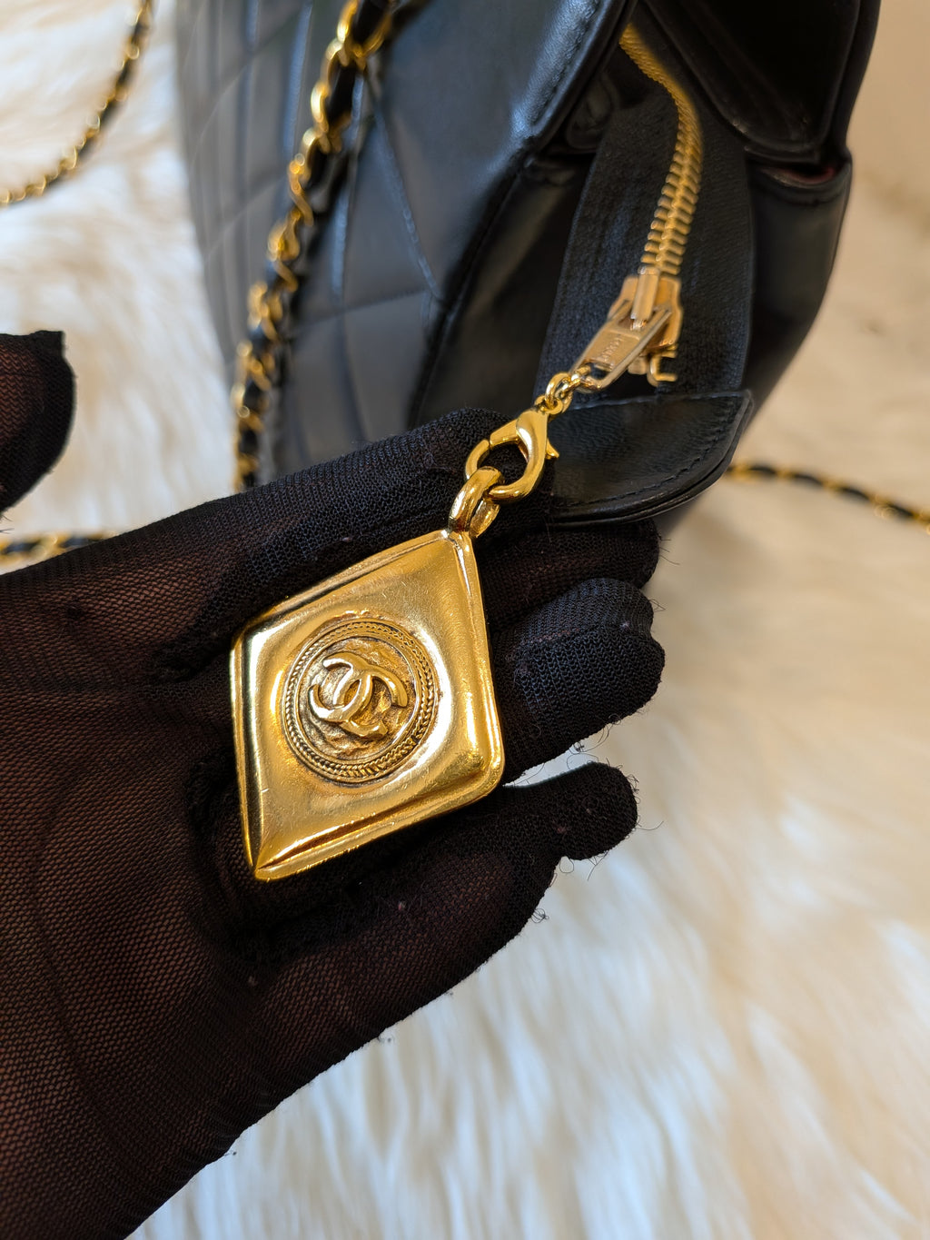 Chanel Diamond Quilted Lambskin Black Large in 24k Plated Gold  Hardware (vintage)