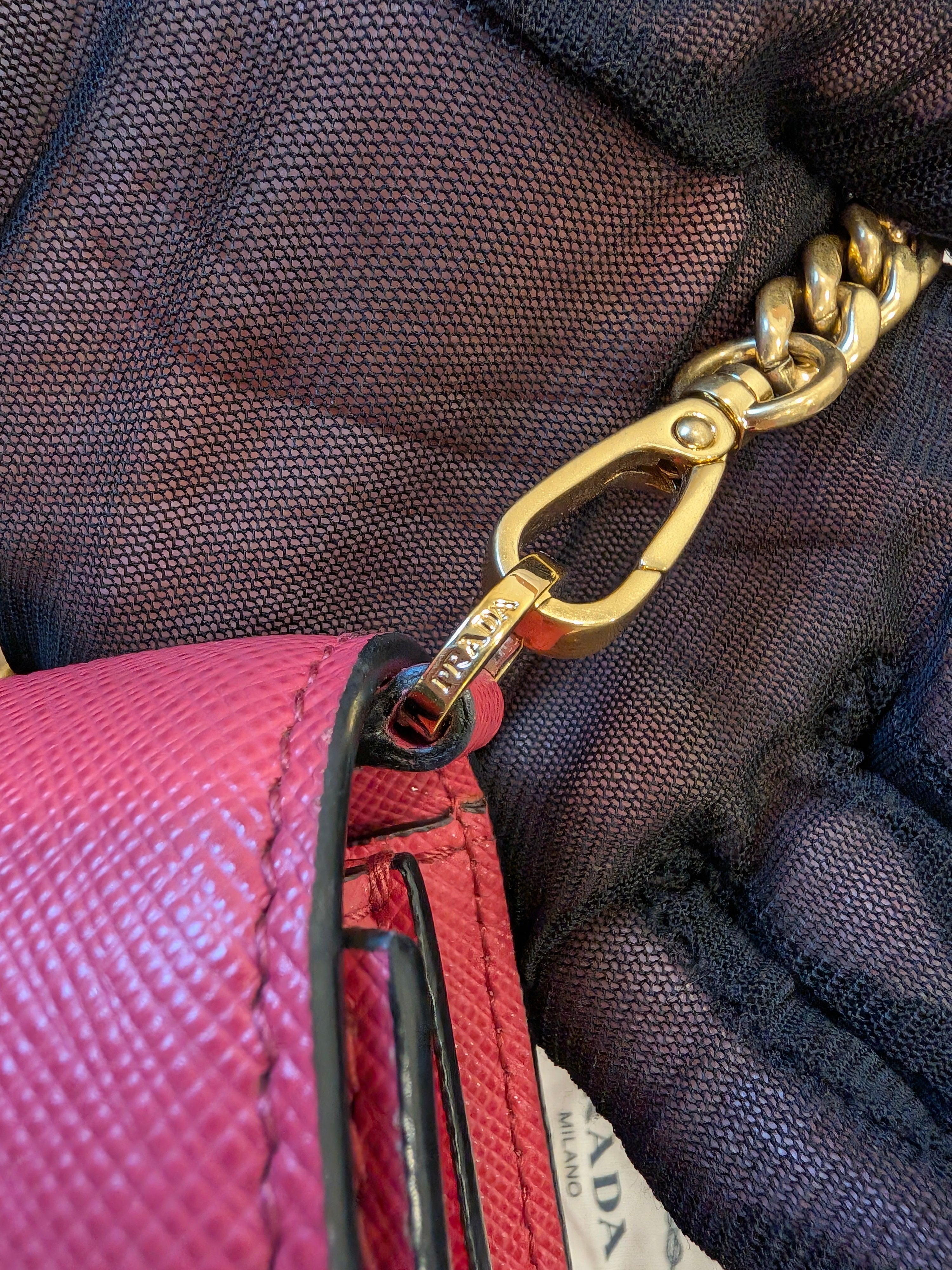 Prada WOC Saffiano Lux Flip Lock Peonia Pink
