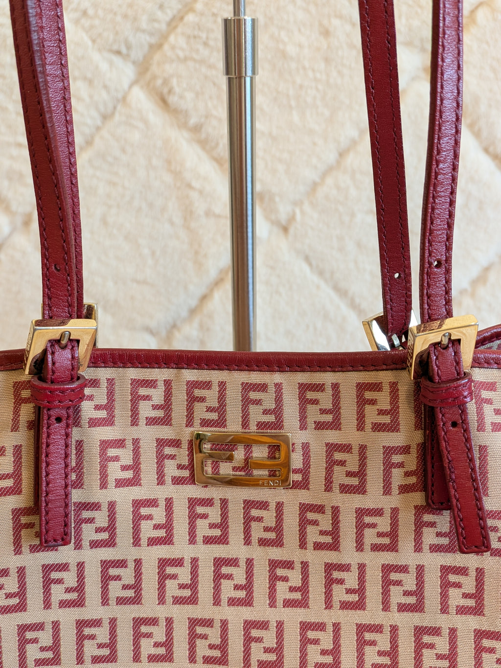 Fendi Tote FF Logo Pink/Red Canvas