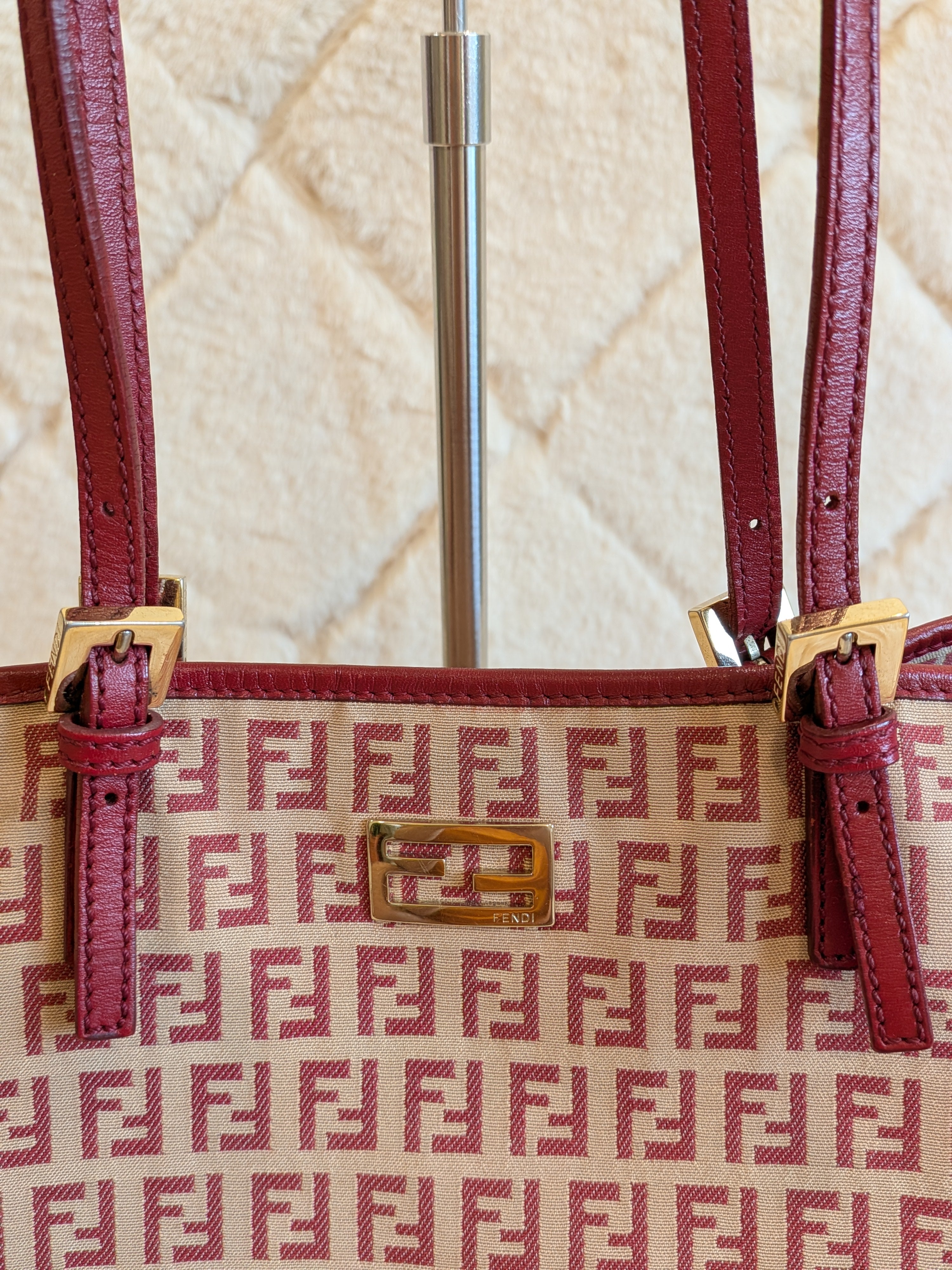 Fendi Tote FF Logo Pink/Red Canvas