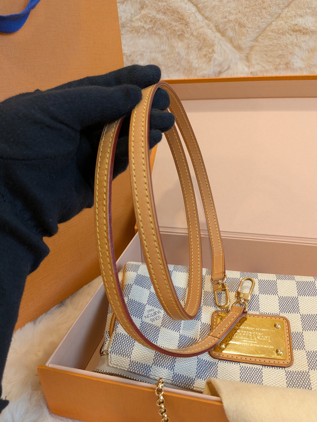 Louis Vuitton Eva Clutch Sling Bag Damier Azur