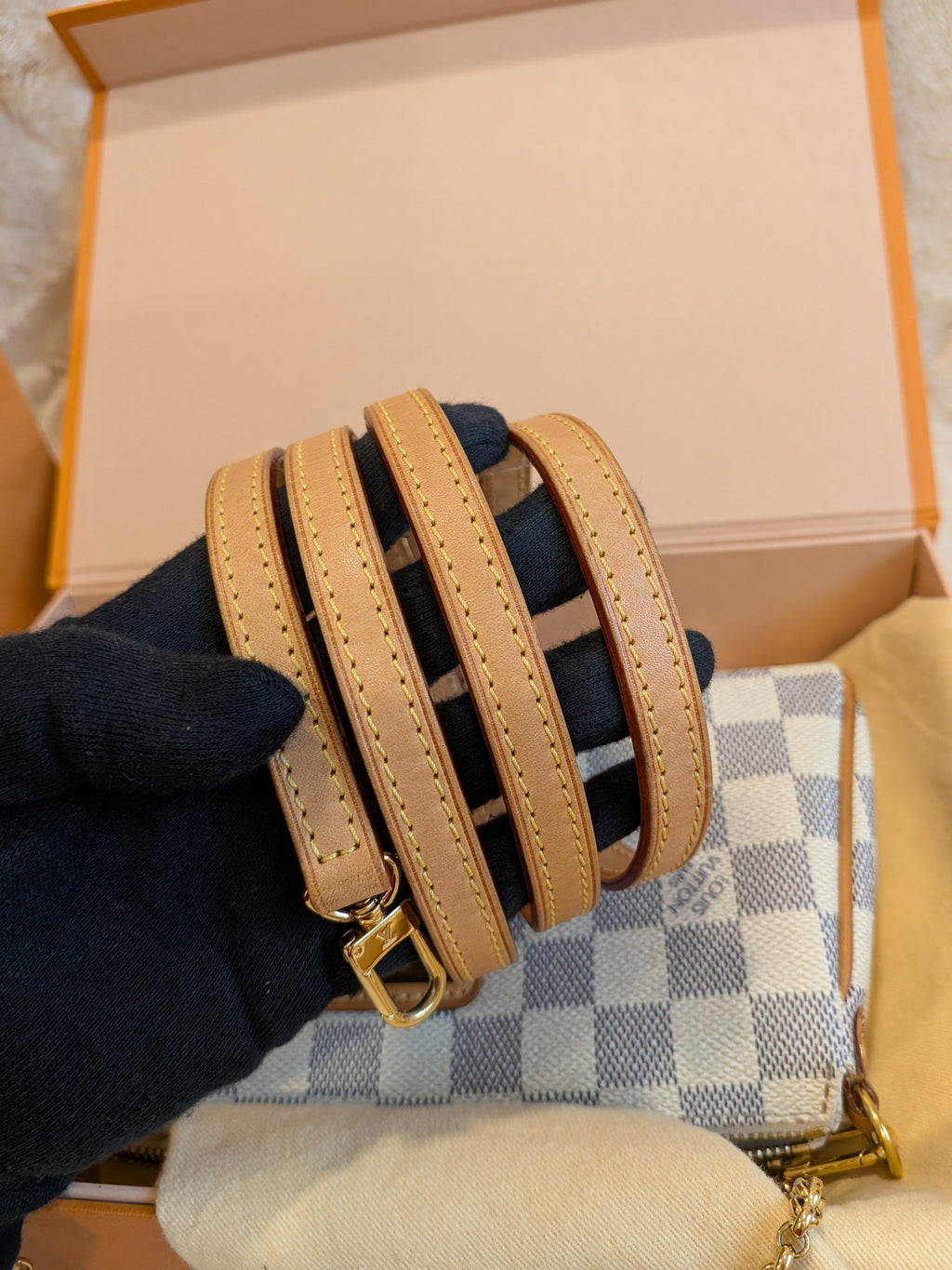 Louis Vuitton Eva Clutch Sling Bag Damier Azur