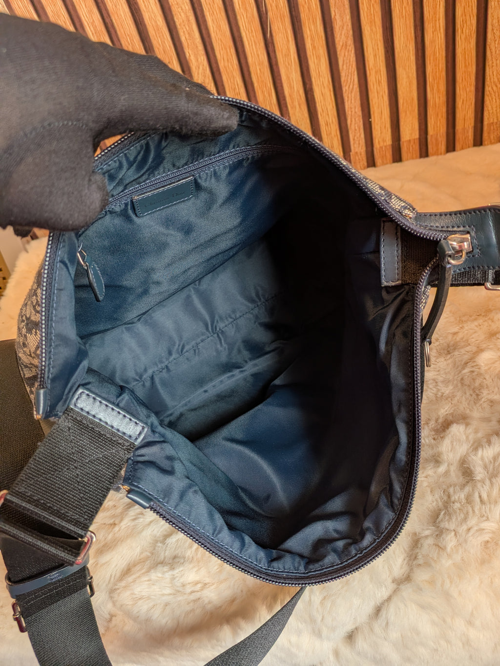 Christian Dior Trotter Messenger Bag Navy Blue Canvas