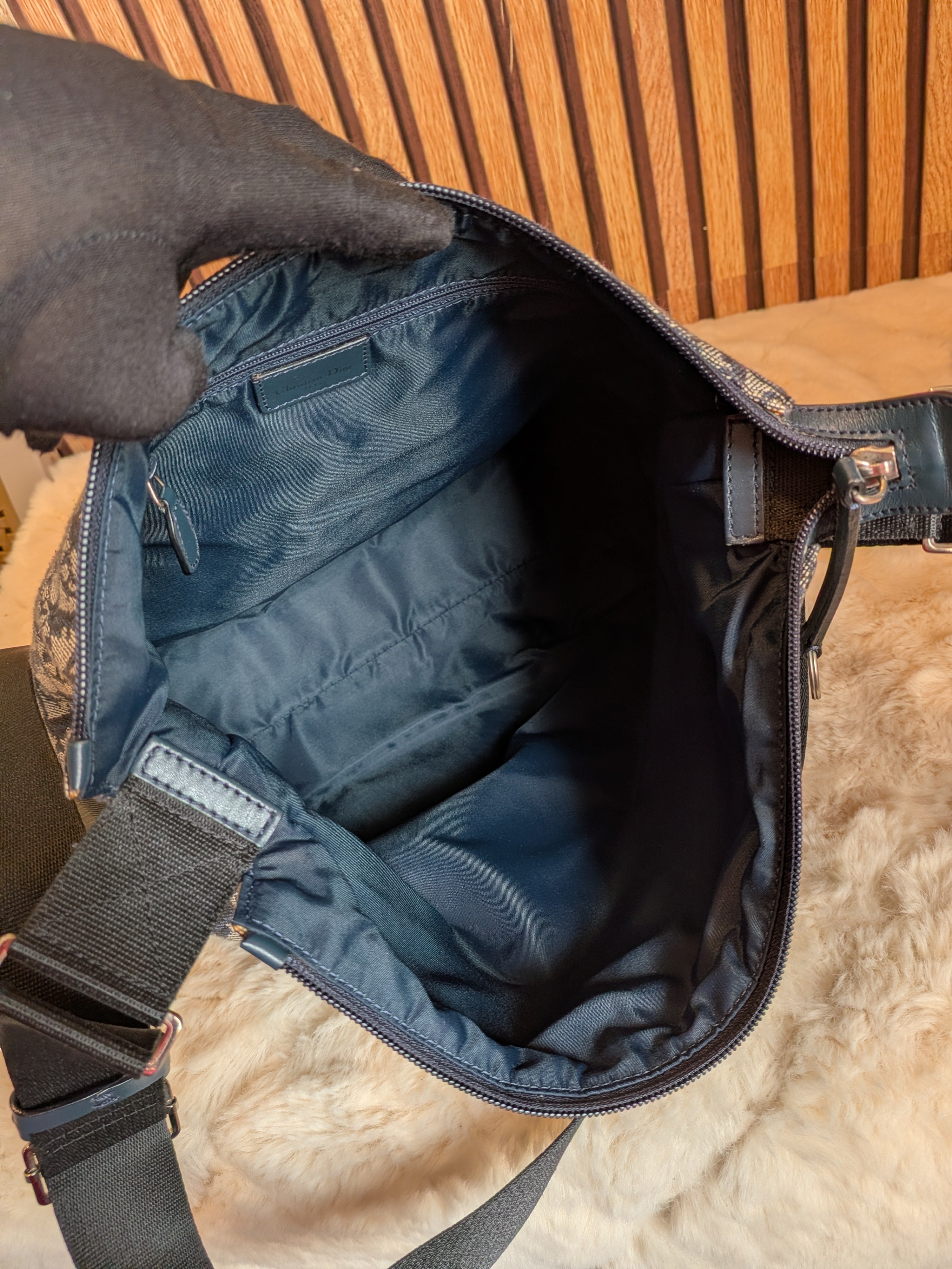 Christian Dior Trotter Messenger Bag Navy Blue Canvas