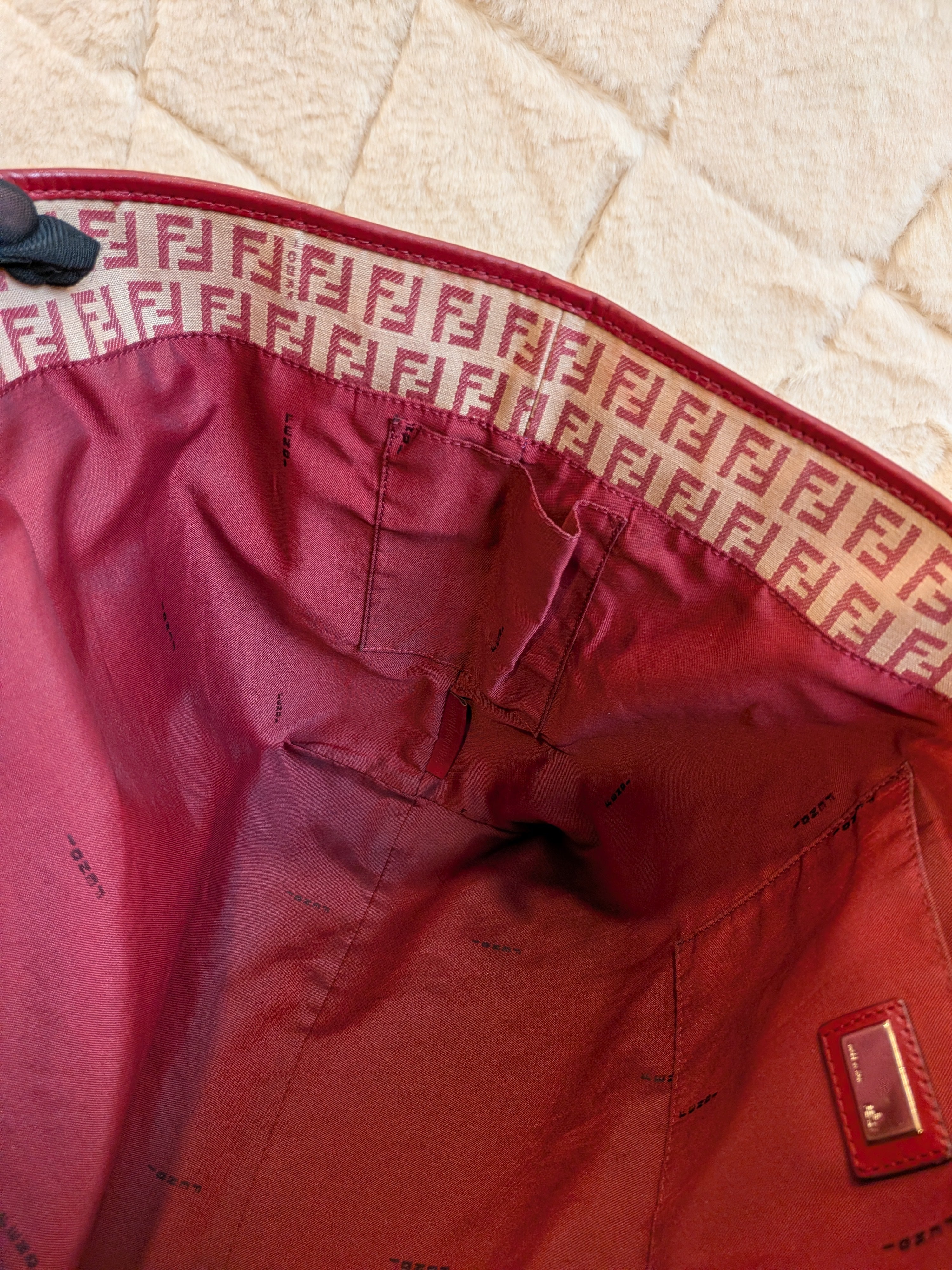 Fendi Tote FF Logo Pink/Red Canvas
