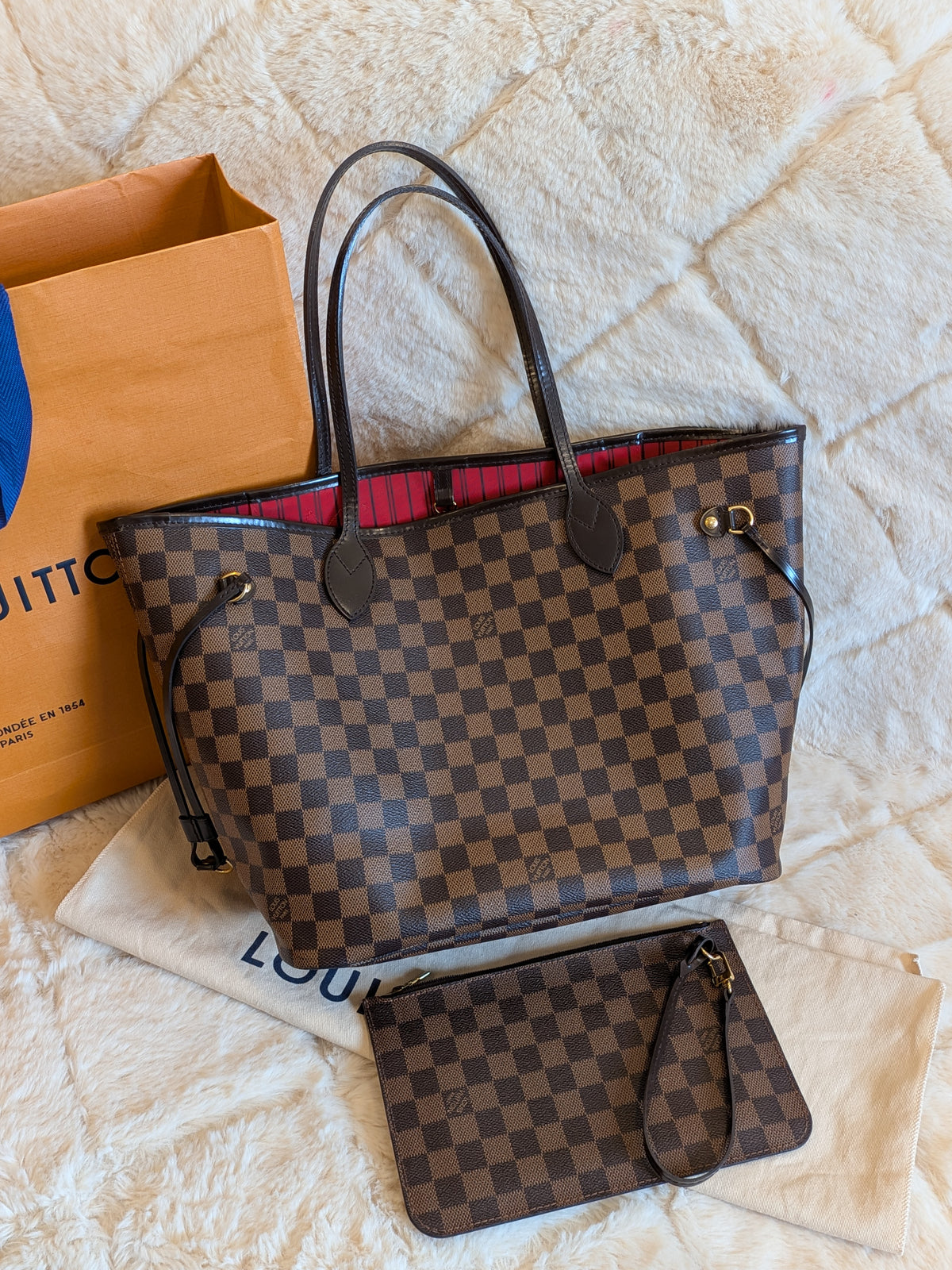 Louis Vuitton Neverfull MM Damier Ebene with Pouch
