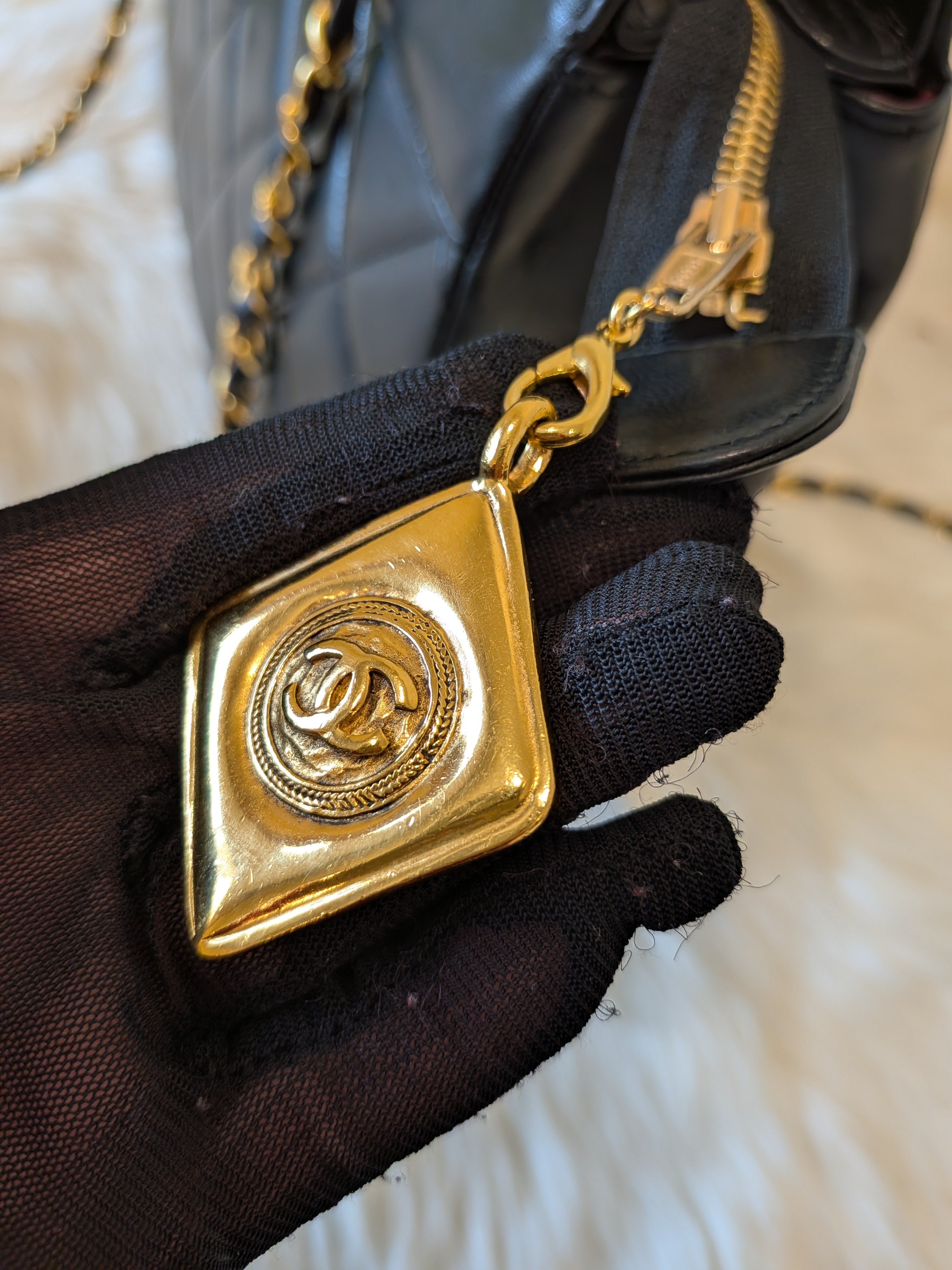 Chanel Diamond Quilted Lambskin Black Large in 24k Plated Gold  Hardware (vintage)