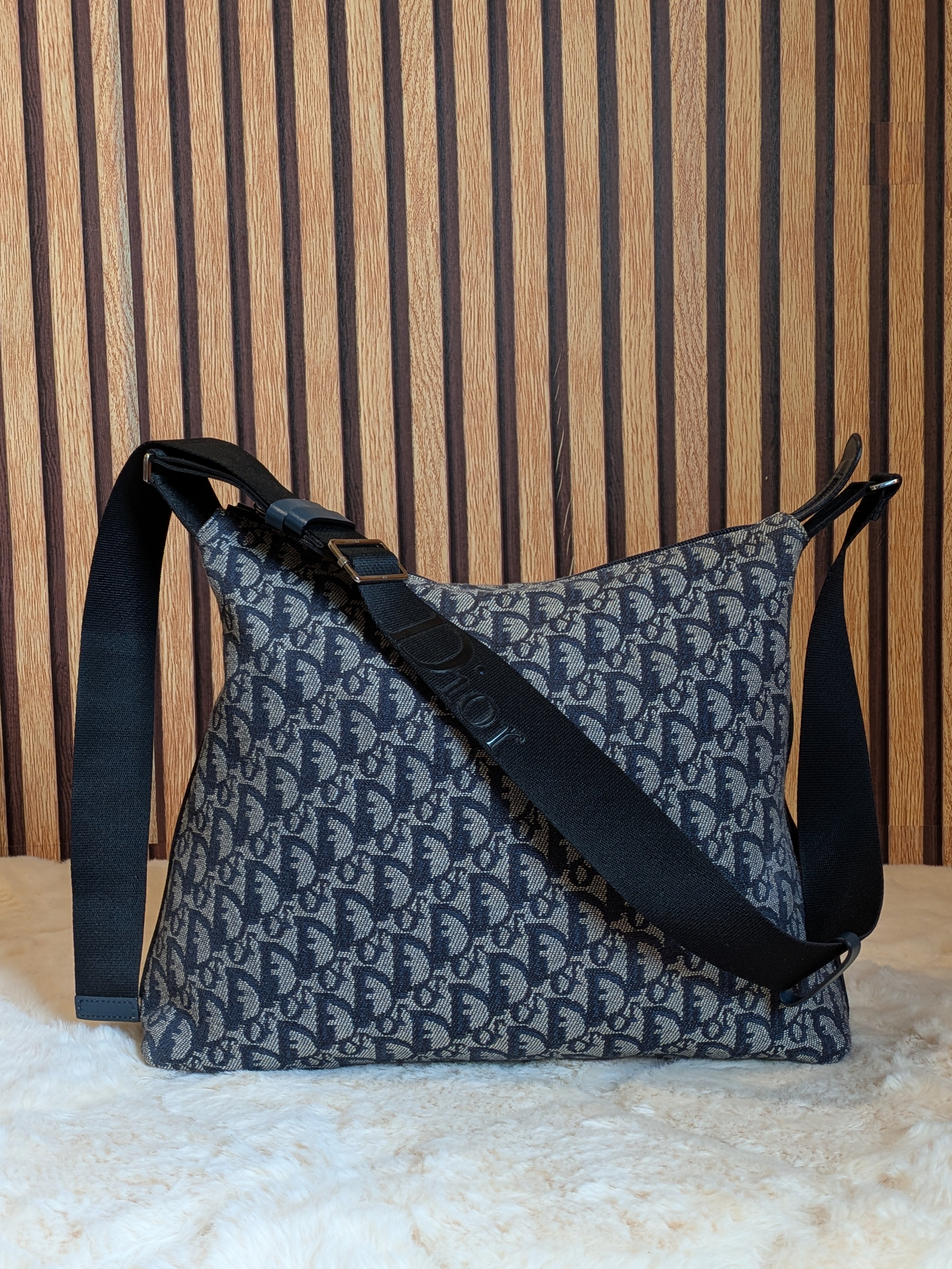 Christian Dior Trotter Messenger Bag Navy Blue Canvas