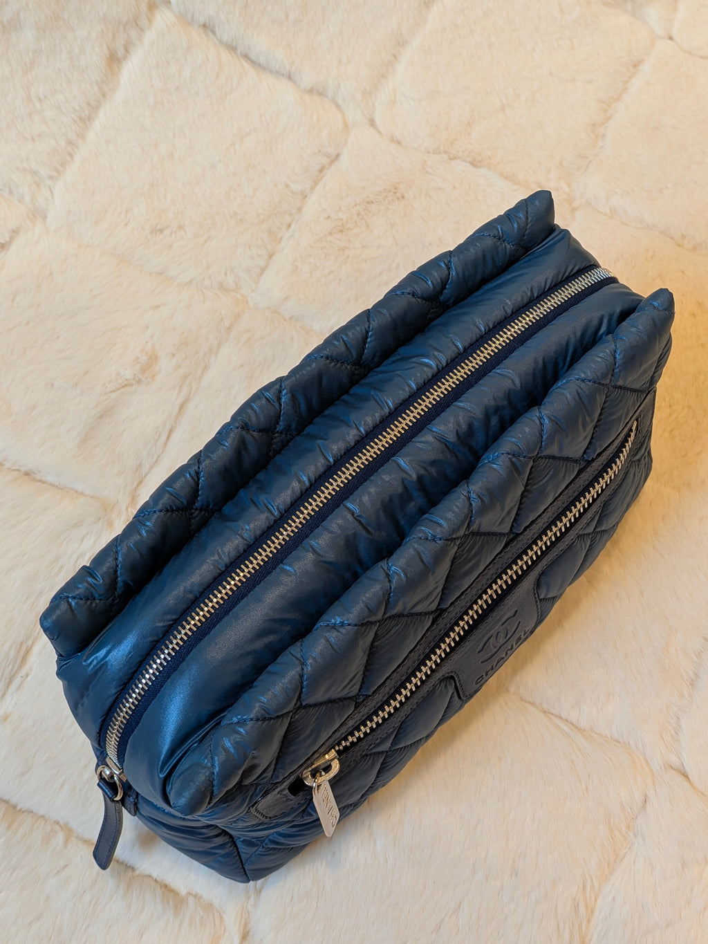 Chanel Coco Cocoon Cosmetics Pouch Nylon Navy Blue