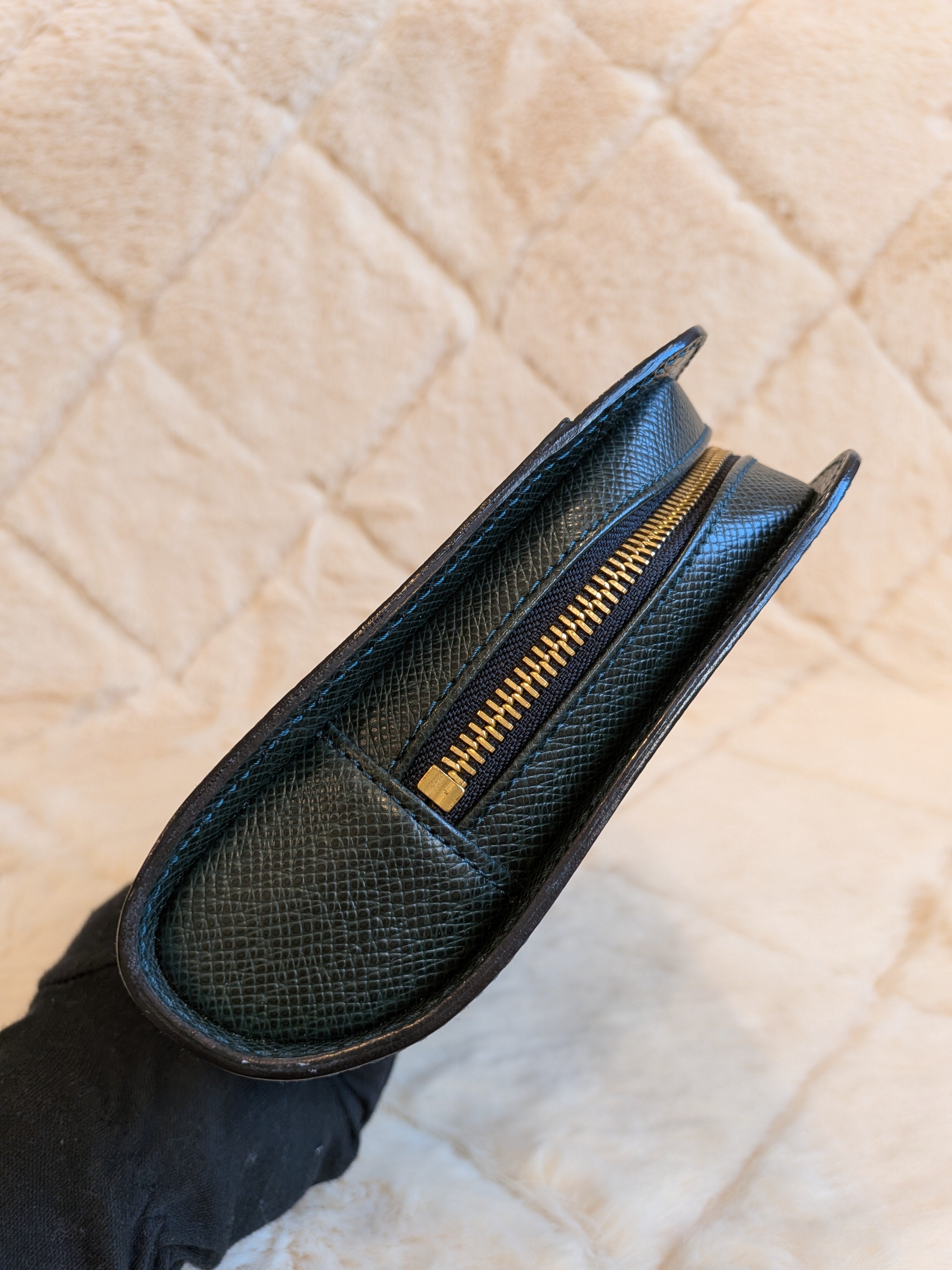 Louis Vuitton Baikal Wristlet Clutch Taiga Leather Dark Green
