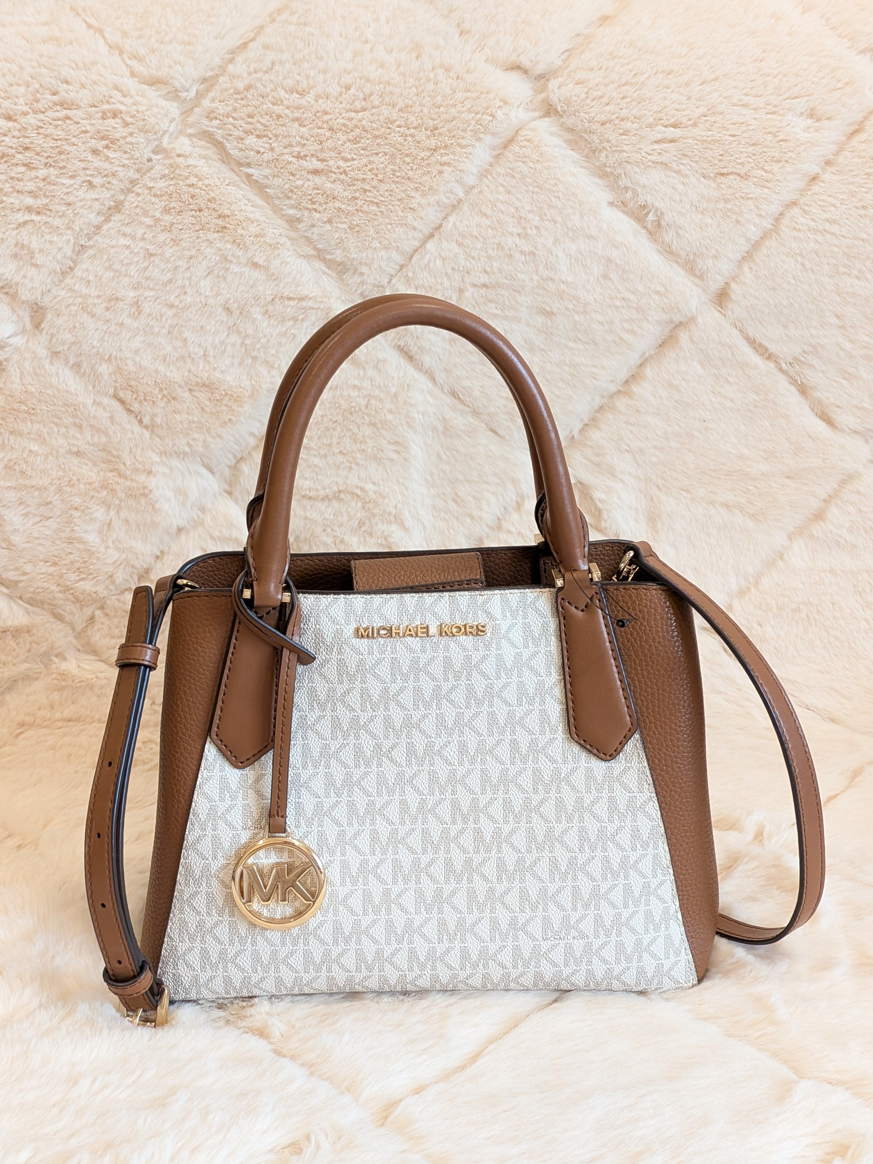 Michael Kors Kimberly Satchel Signature Vanilla Brown