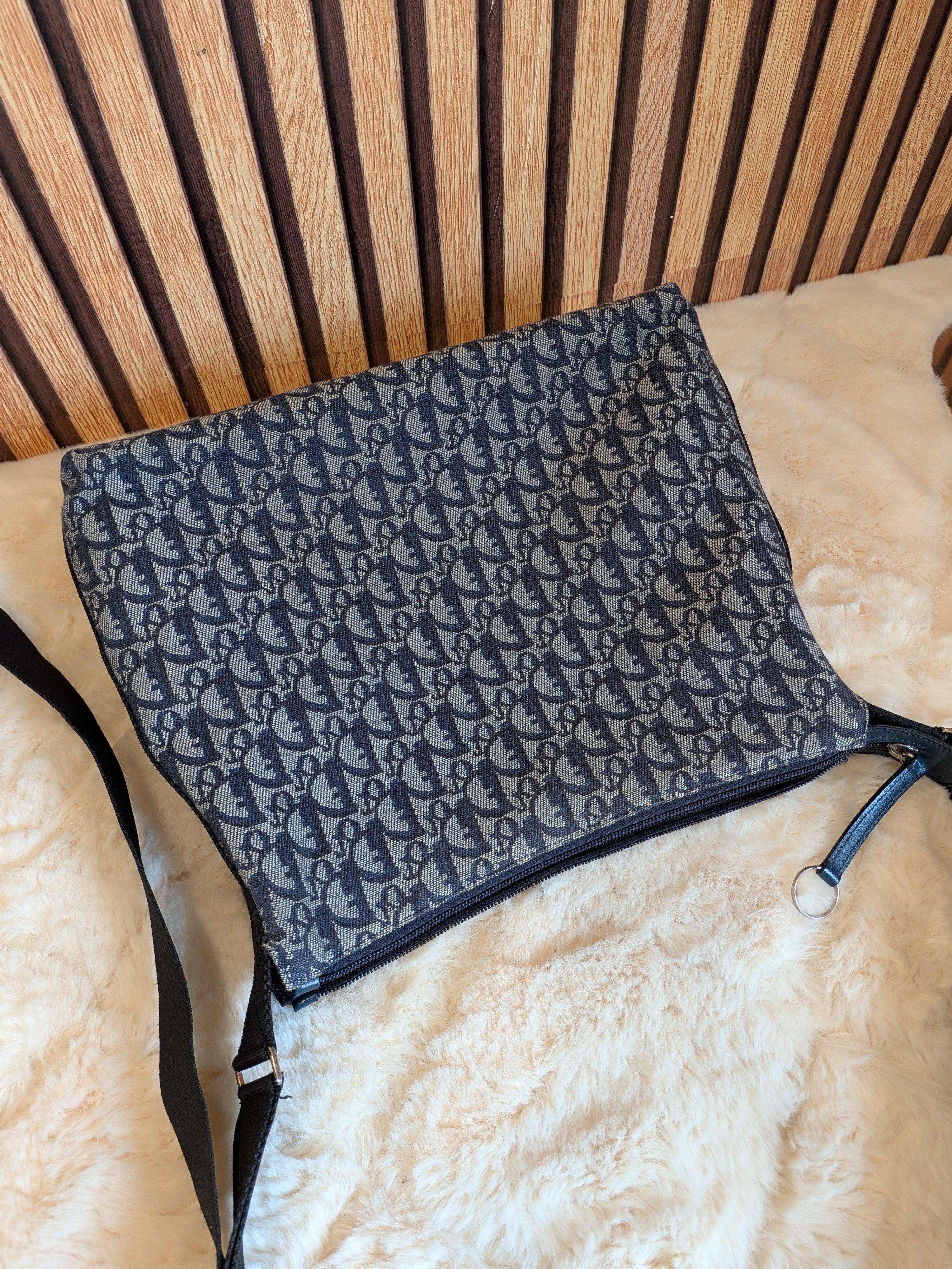 Christian Dior Trotter Messenger Bag Navy Blue Canvas