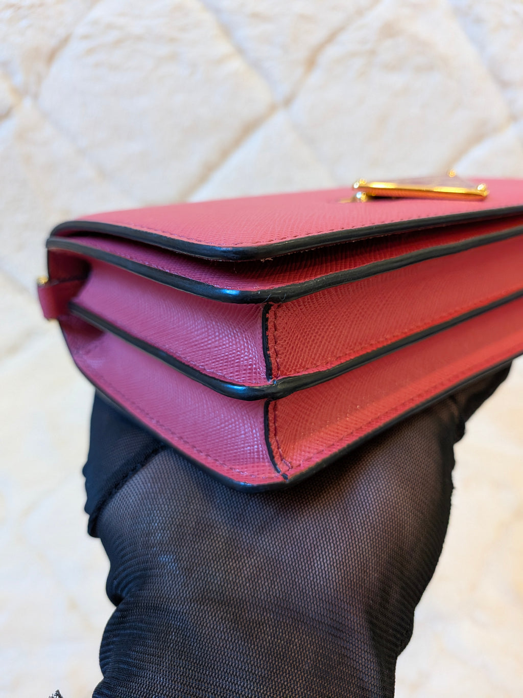 Prada WOC Saffiano Lux Flip Lock Peonia Pink