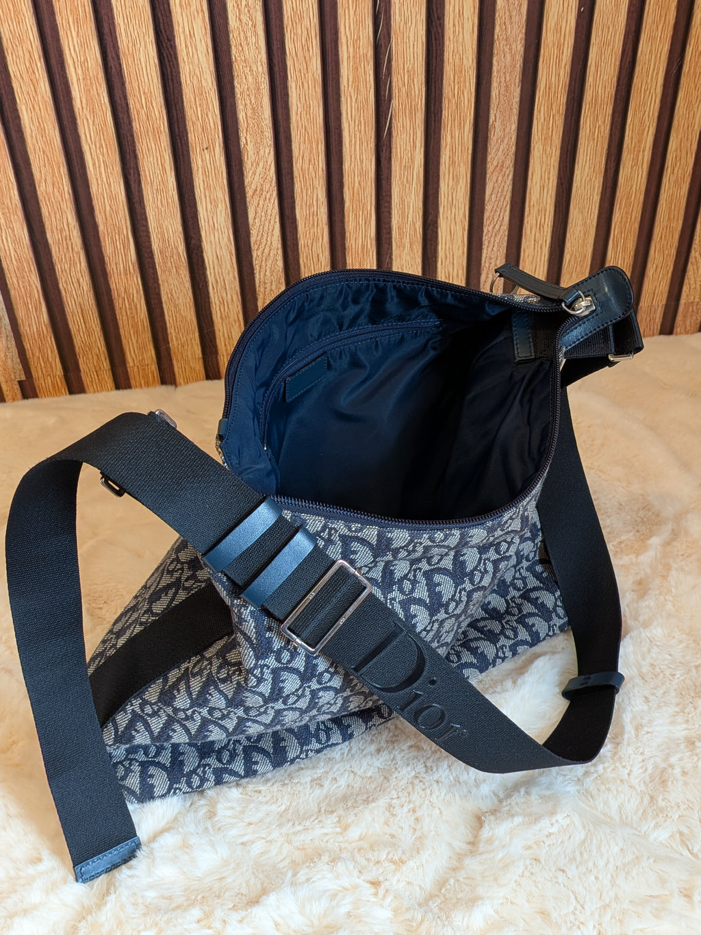 Christian Dior Trotter Messenger Bag Navy Blue Canvas
