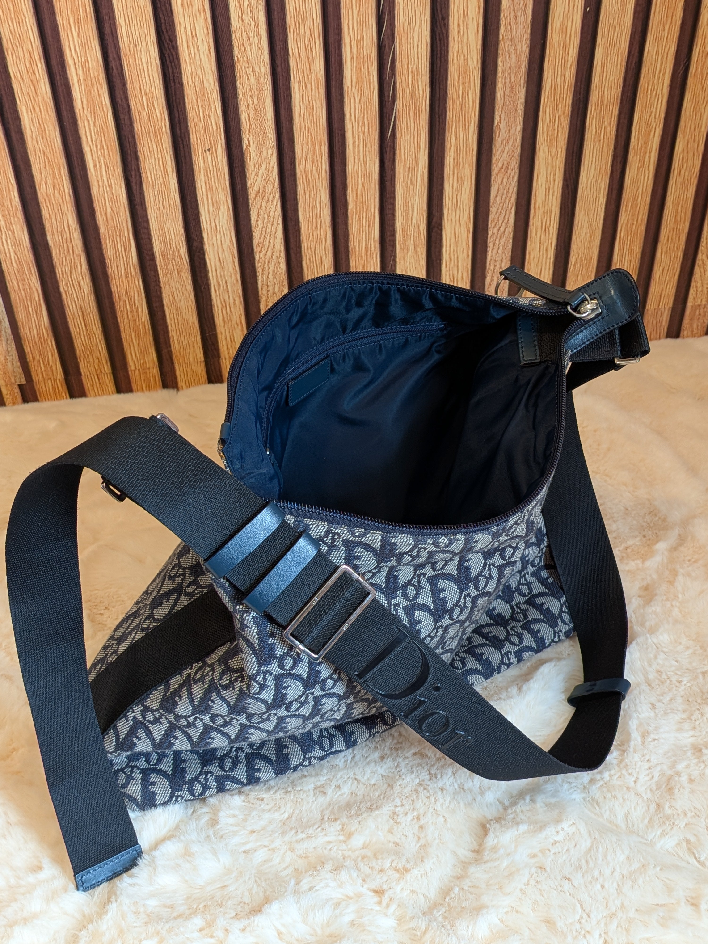 Christian Dior Trotter Messenger Bag Navy Blue Canvas