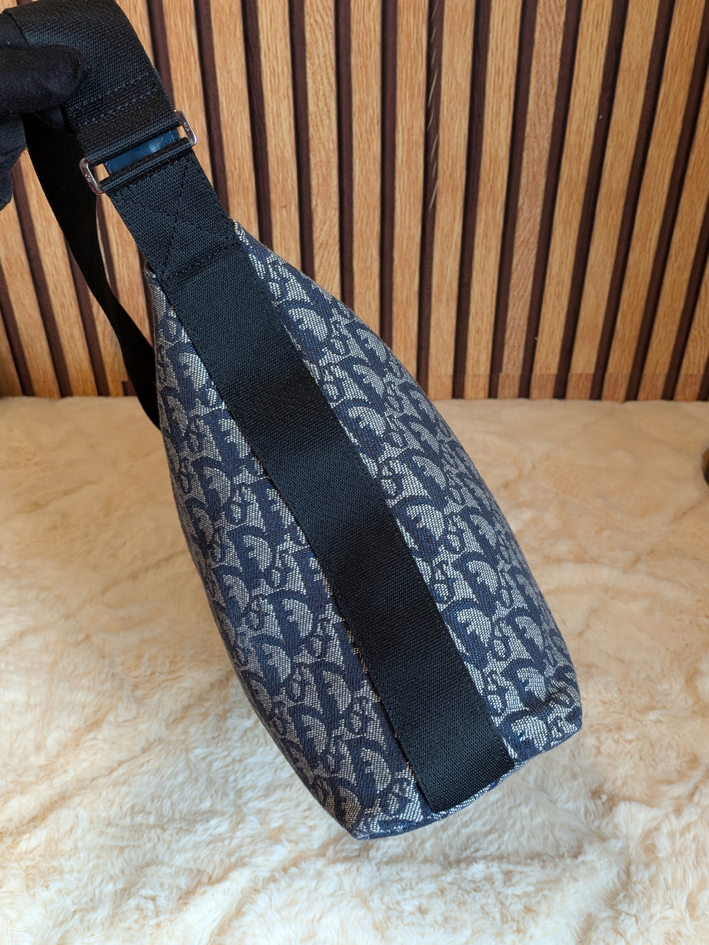 Christian Dior Trotter Messenger Bag Navy Blue Canvas