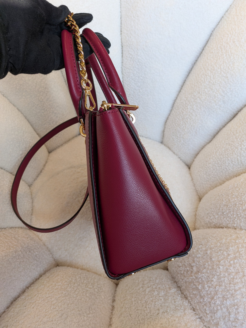 Michael Kors Studded Ellis Satchel Wine Red 2 Way Bag