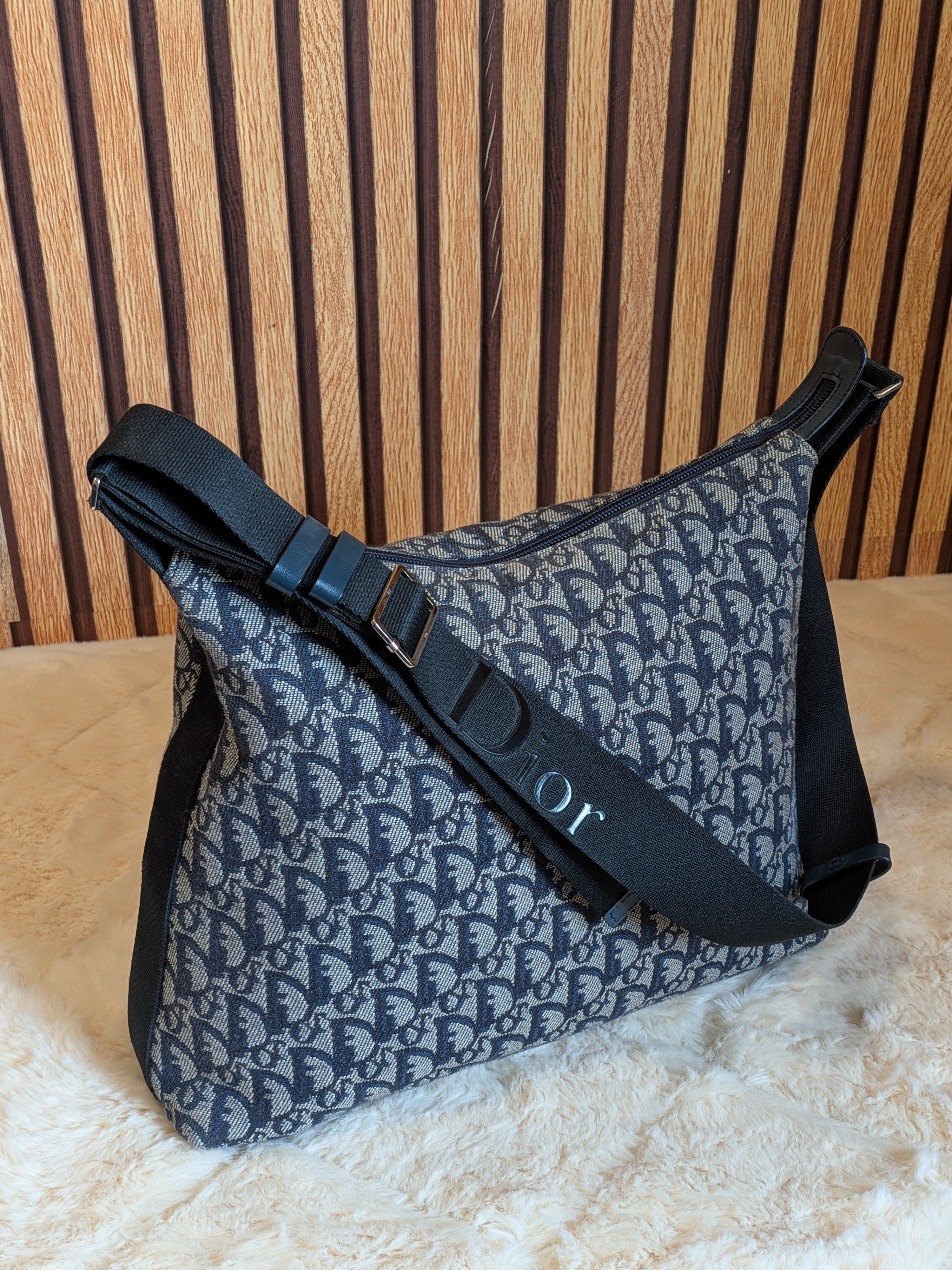 Christian Dior Trotter Messenger Bag Navy Blue Canvas