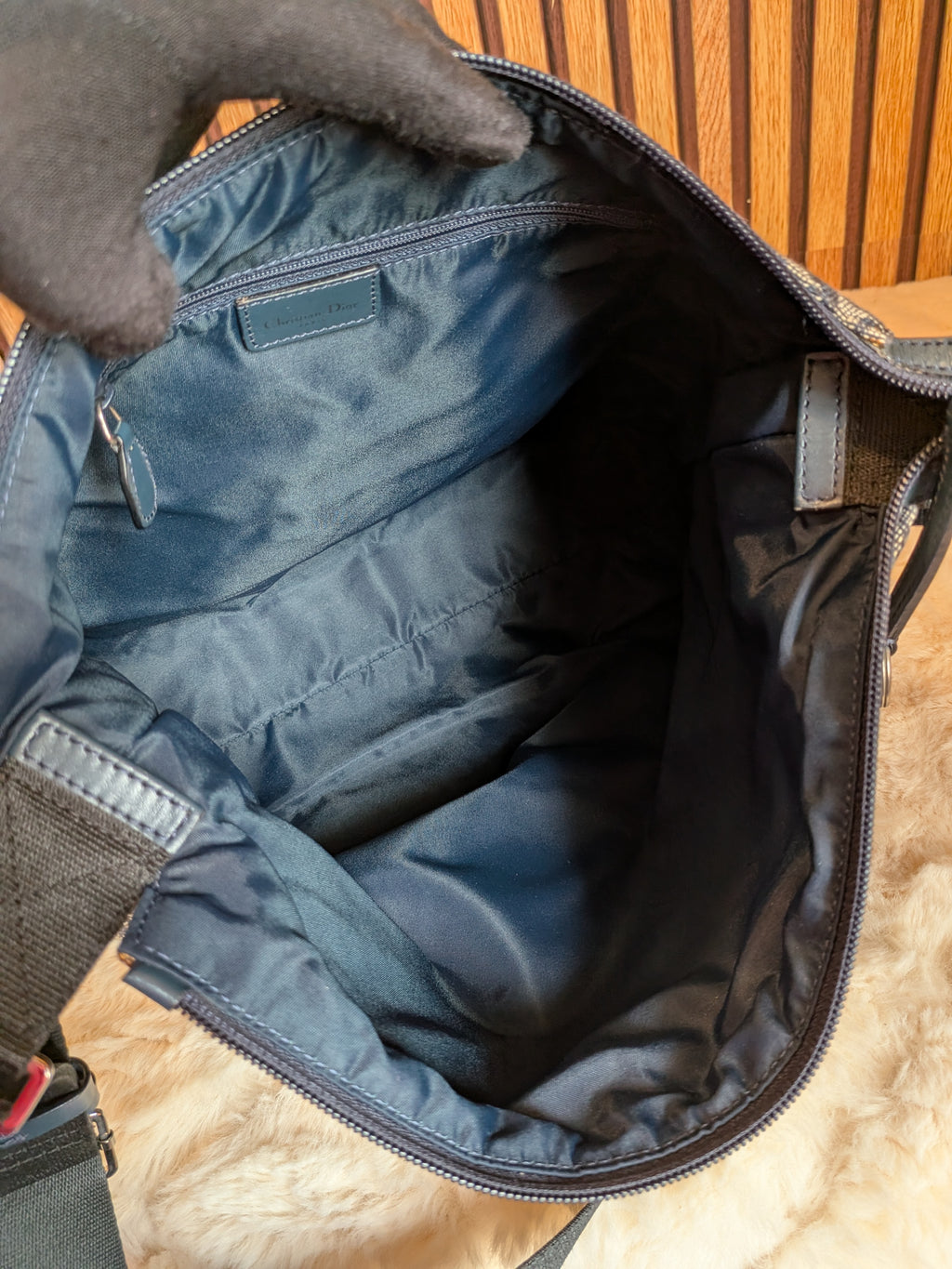 Christian Dior Trotter Messenger Bag Navy Blue Canvas