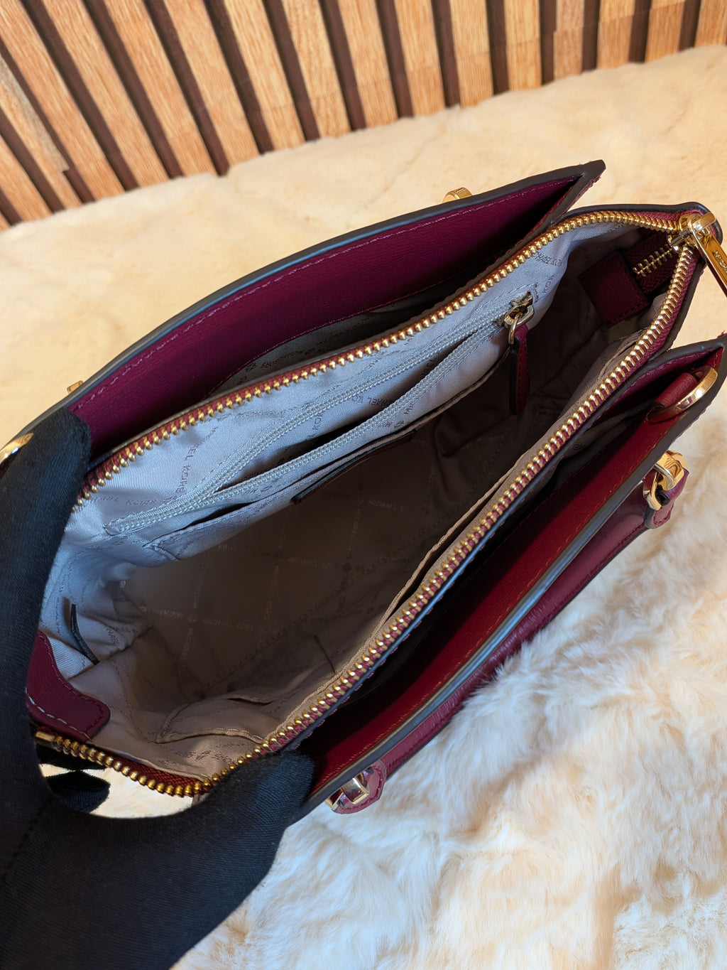 Michael Kors Studded Ellis Satchel Wine Red 2 Way Bag