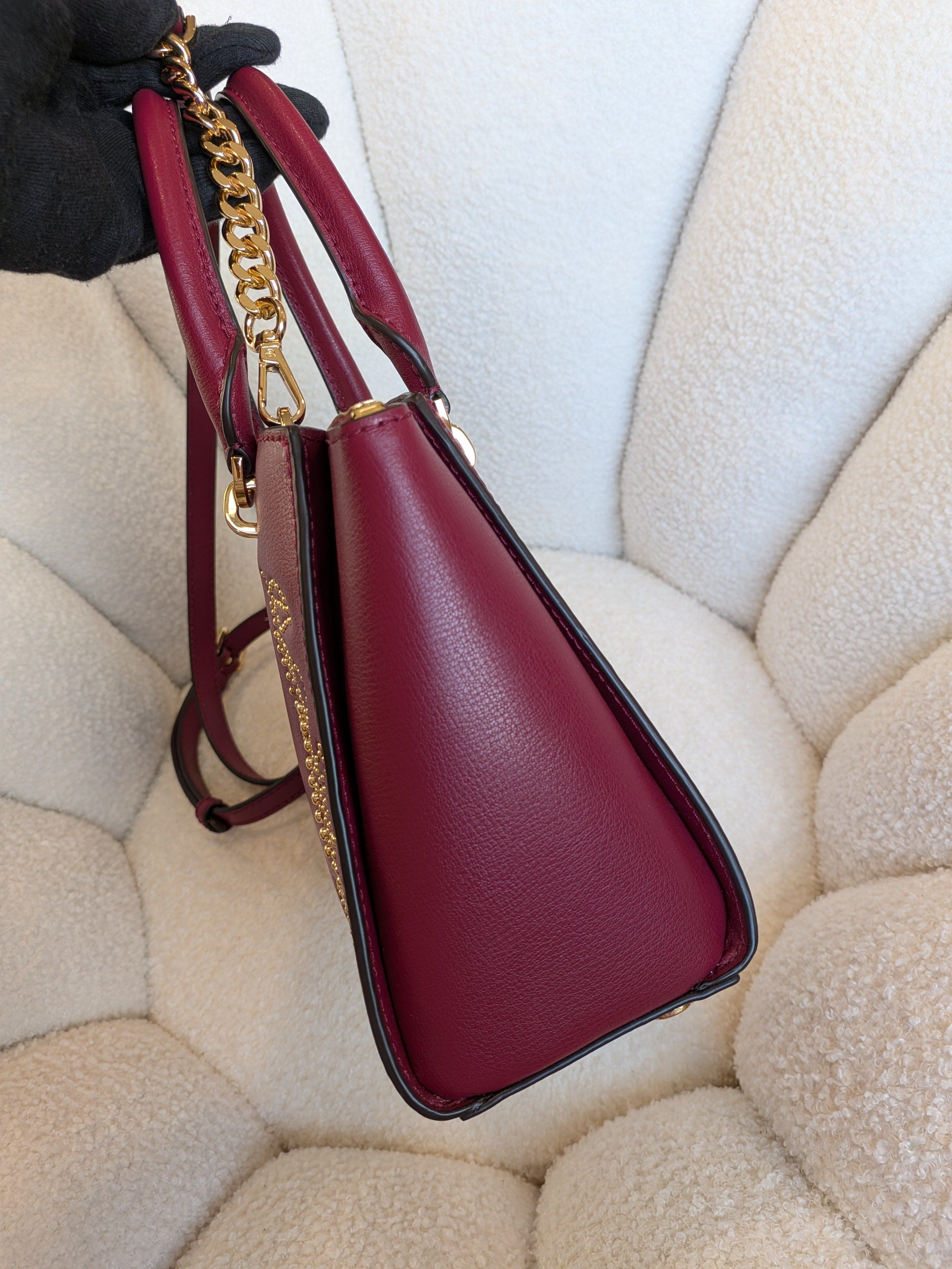 Michael Kors Studded Ellis Satchel Wine Red 2 Way Bag
