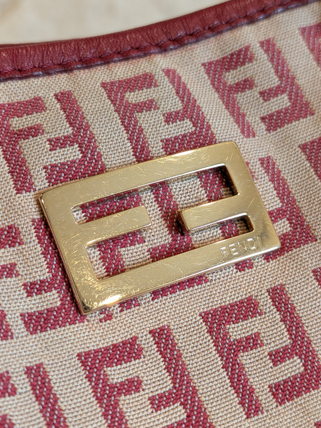 Fendi Tote FF Logo Pink/Red Canvas