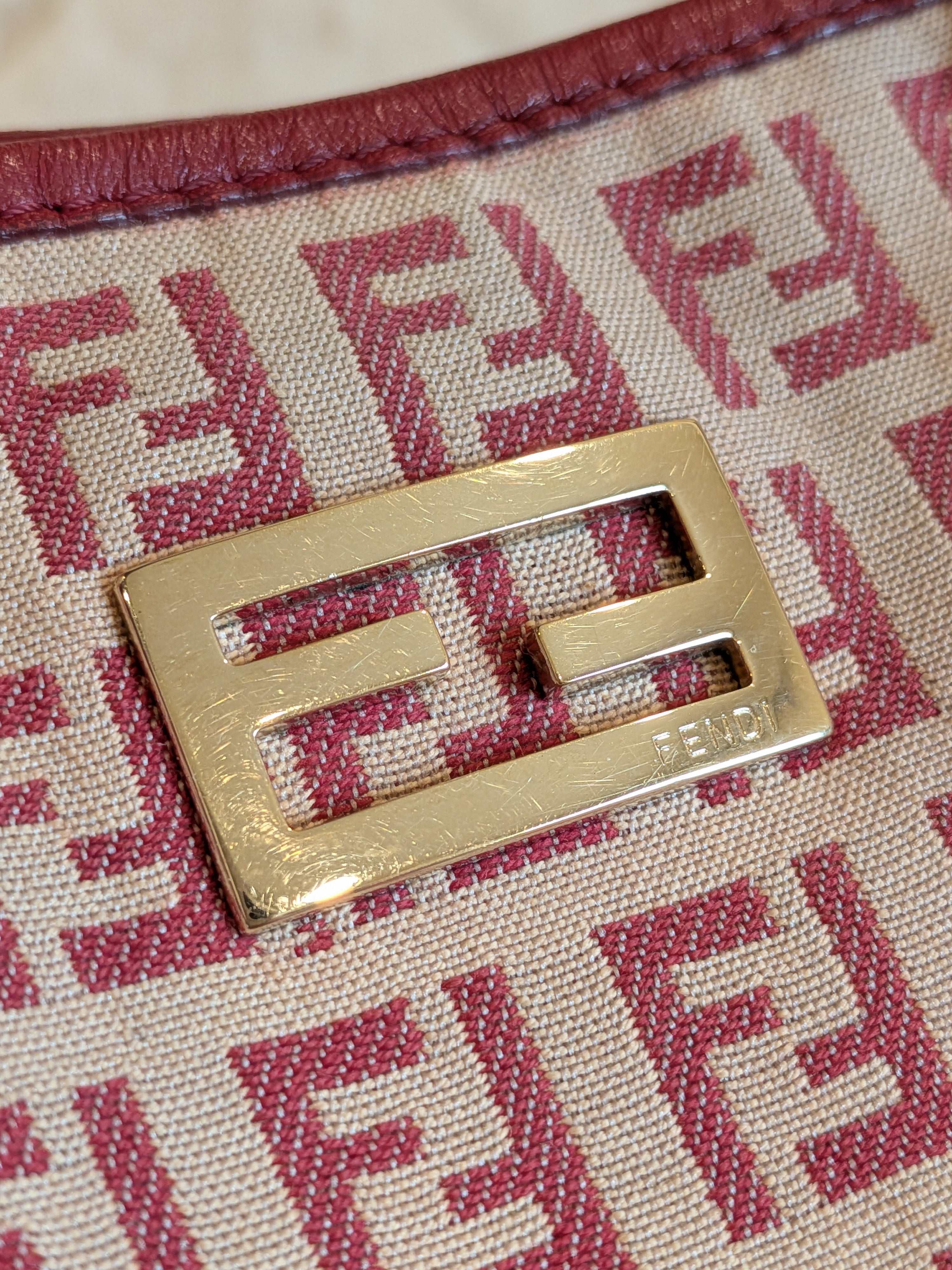 Fendi Tote FF Logo Pink/Red Canvas