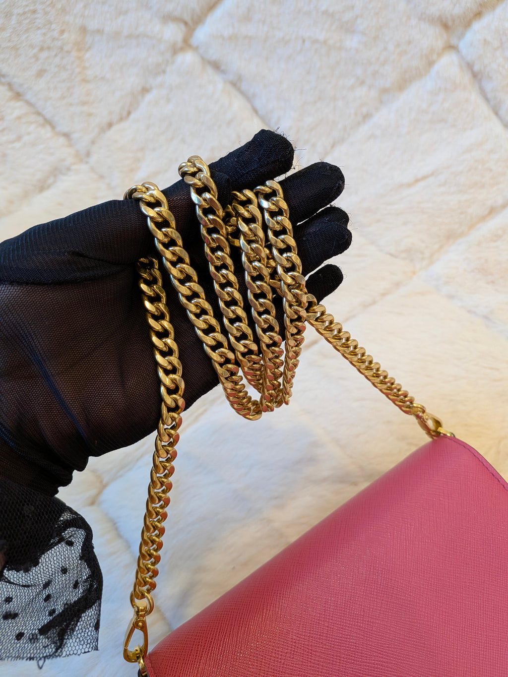 Prada WOC Saffiano Lux Flip Lock Peonia Pink